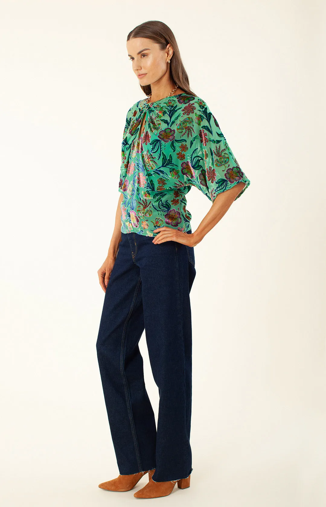 Delyse Velvet Burnout Keyhole Top sold by Hale Bob