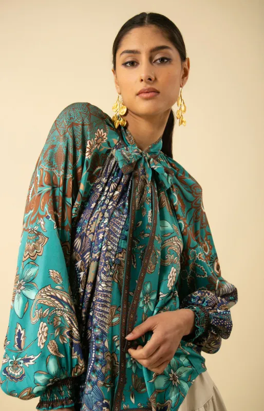 Addison Twill Scarf Tie Neck Top sold by Hale Bob