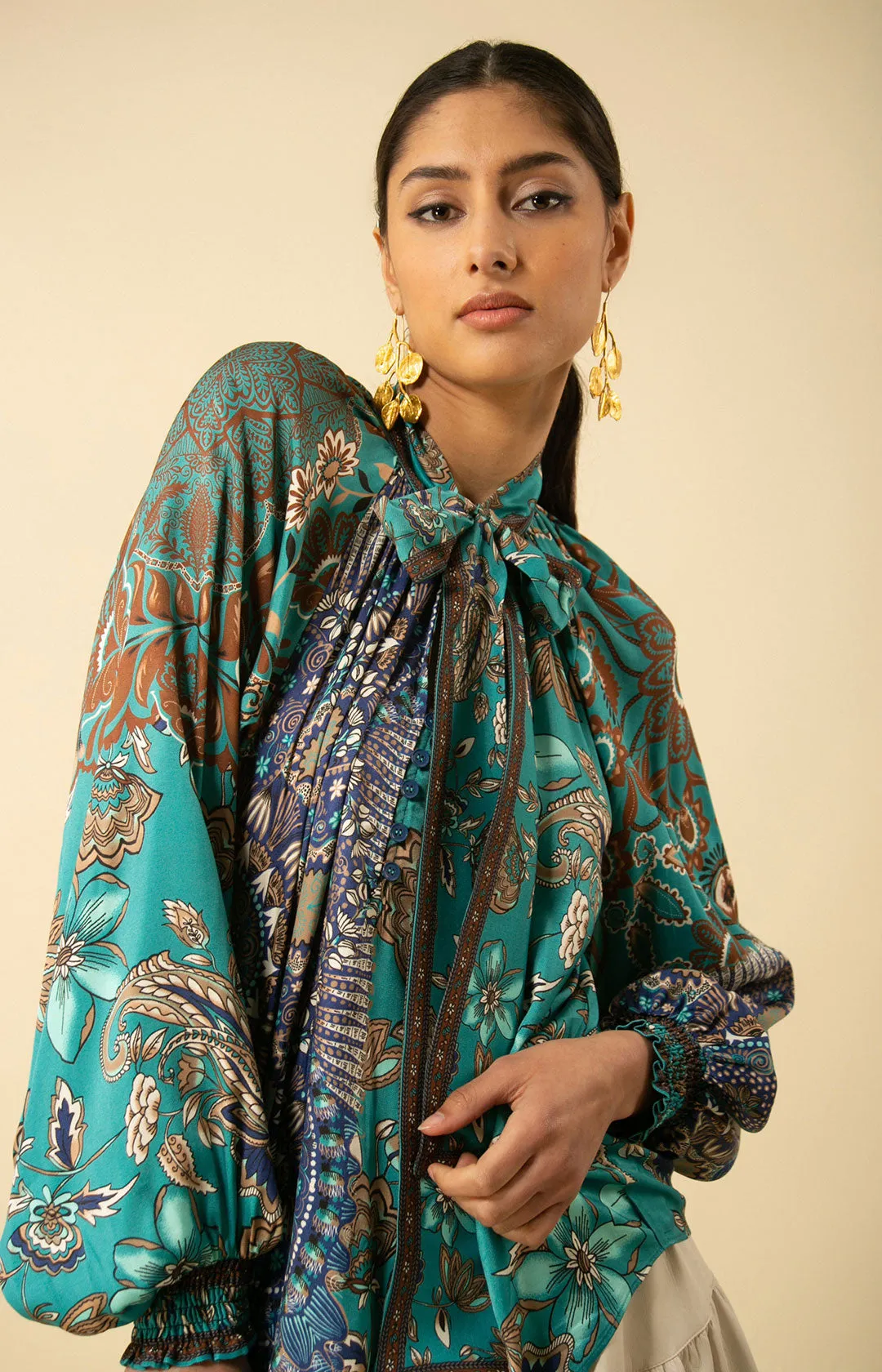 Addison Twill Scarf Tie Neck Top sold by Hale Bob