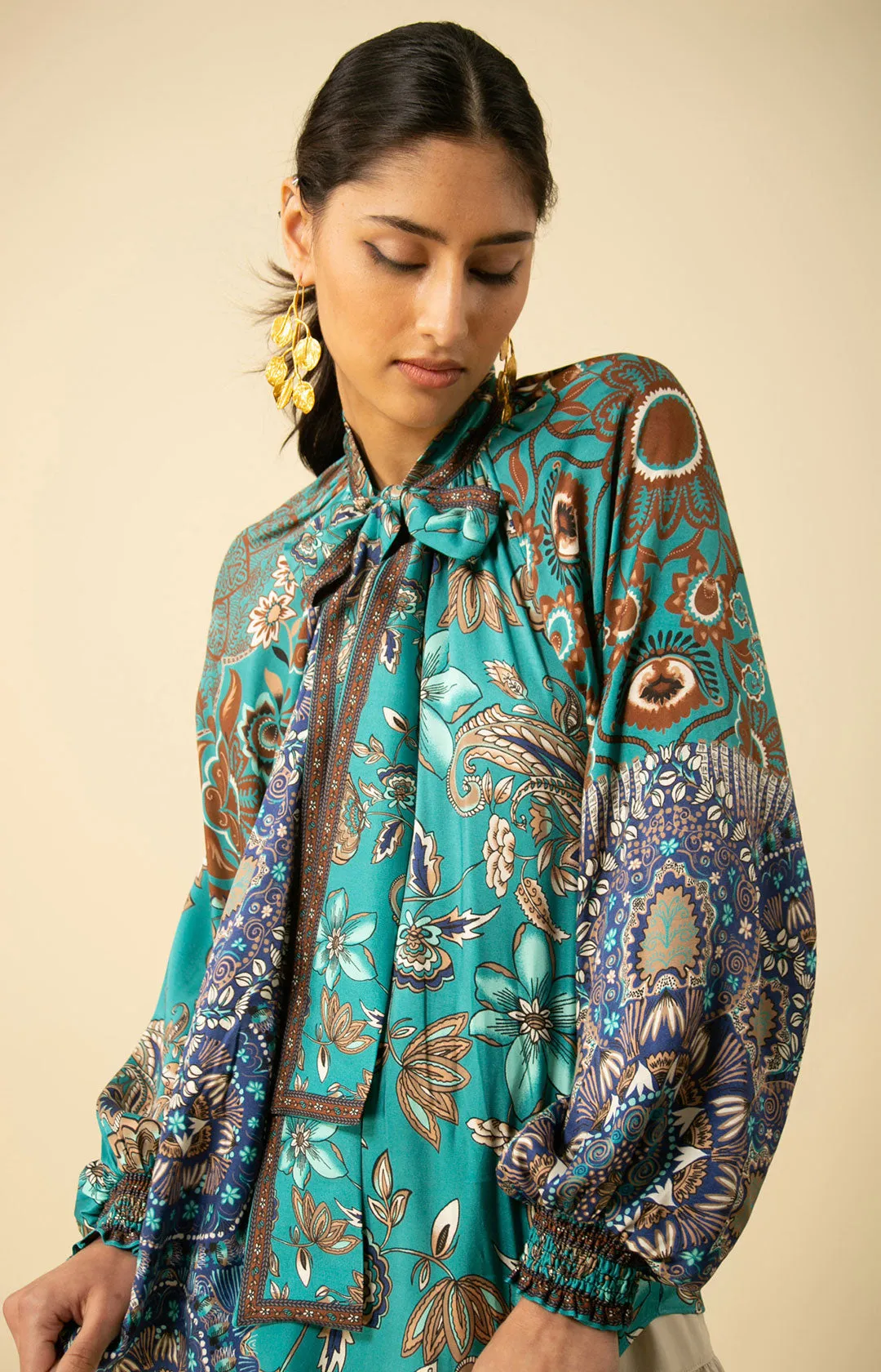 Addison Twill Scarf Tie Neck Top sold by Hale Bob product image thumbnail 5