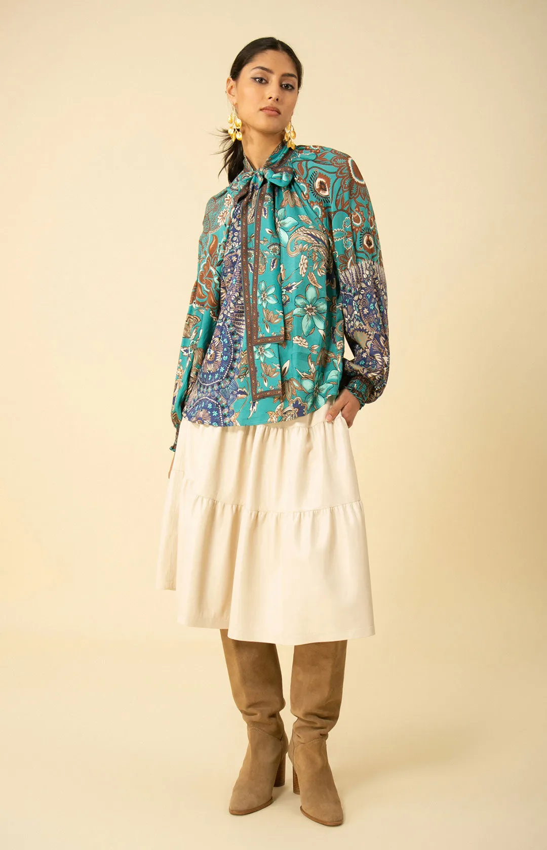 Addison Twill Scarf Tie Neck Top sold by Hale Bob product image thumbnail 3