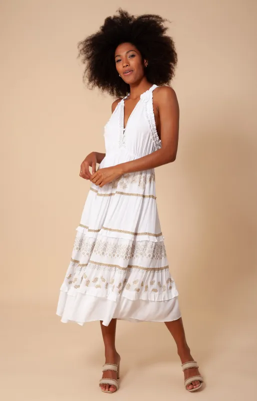 Becky Embroidered Crinkle Gauze Midi Dress sold by Hale Bob