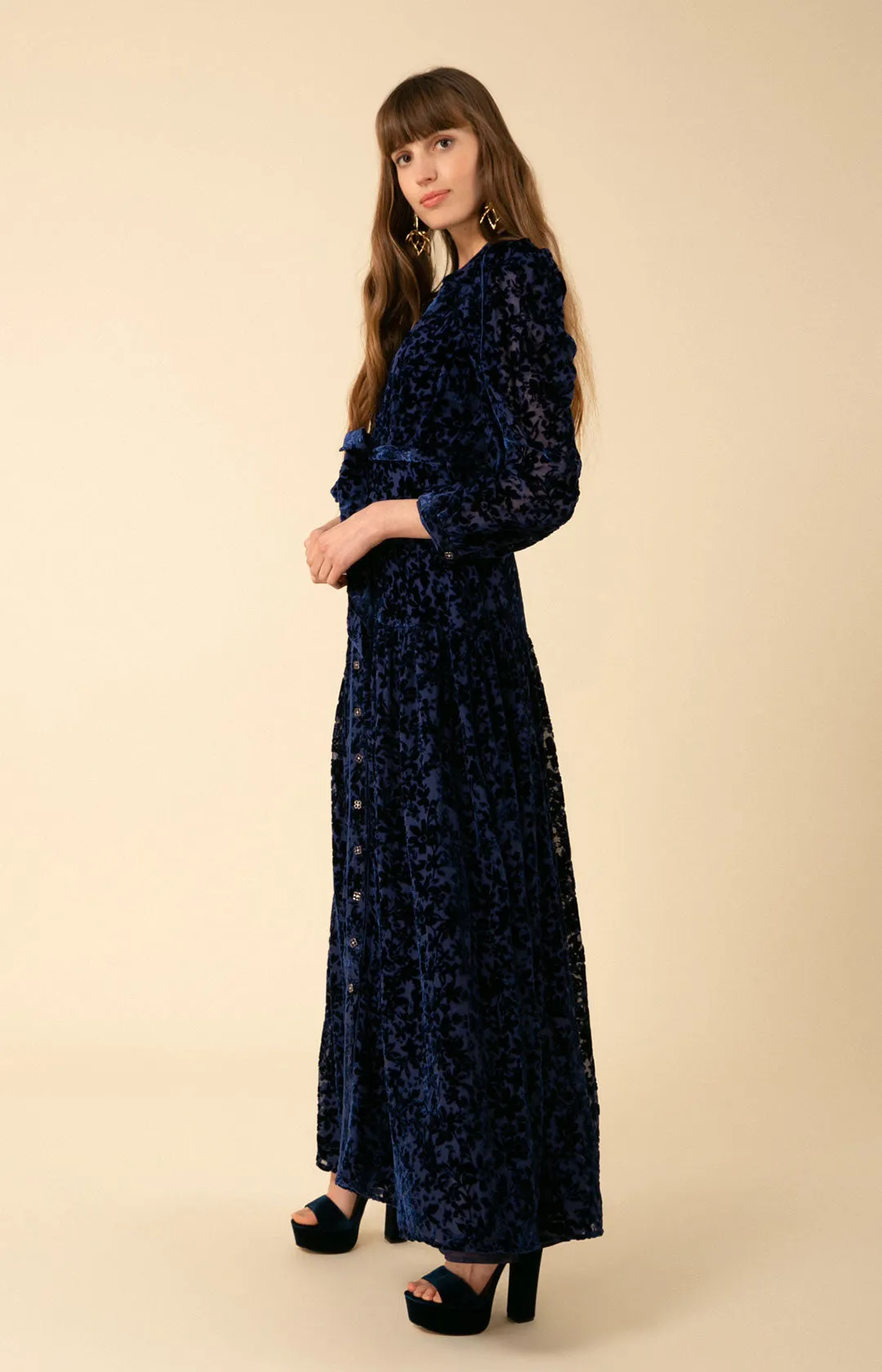 Heloise Solid Velvet Burnout Maxi Dress sold by Hale Bob product image thumbnail 3