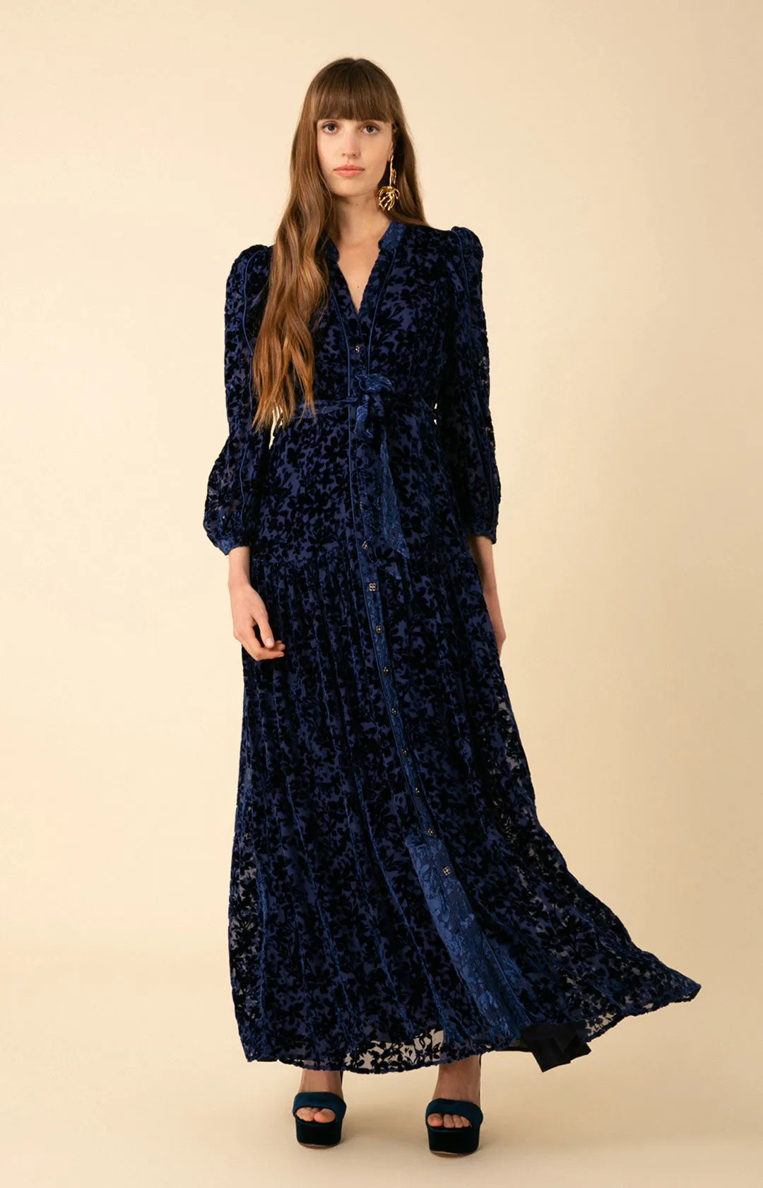 Heloise Solid Velvet Burnout Maxi Dress sold by Hale Bob