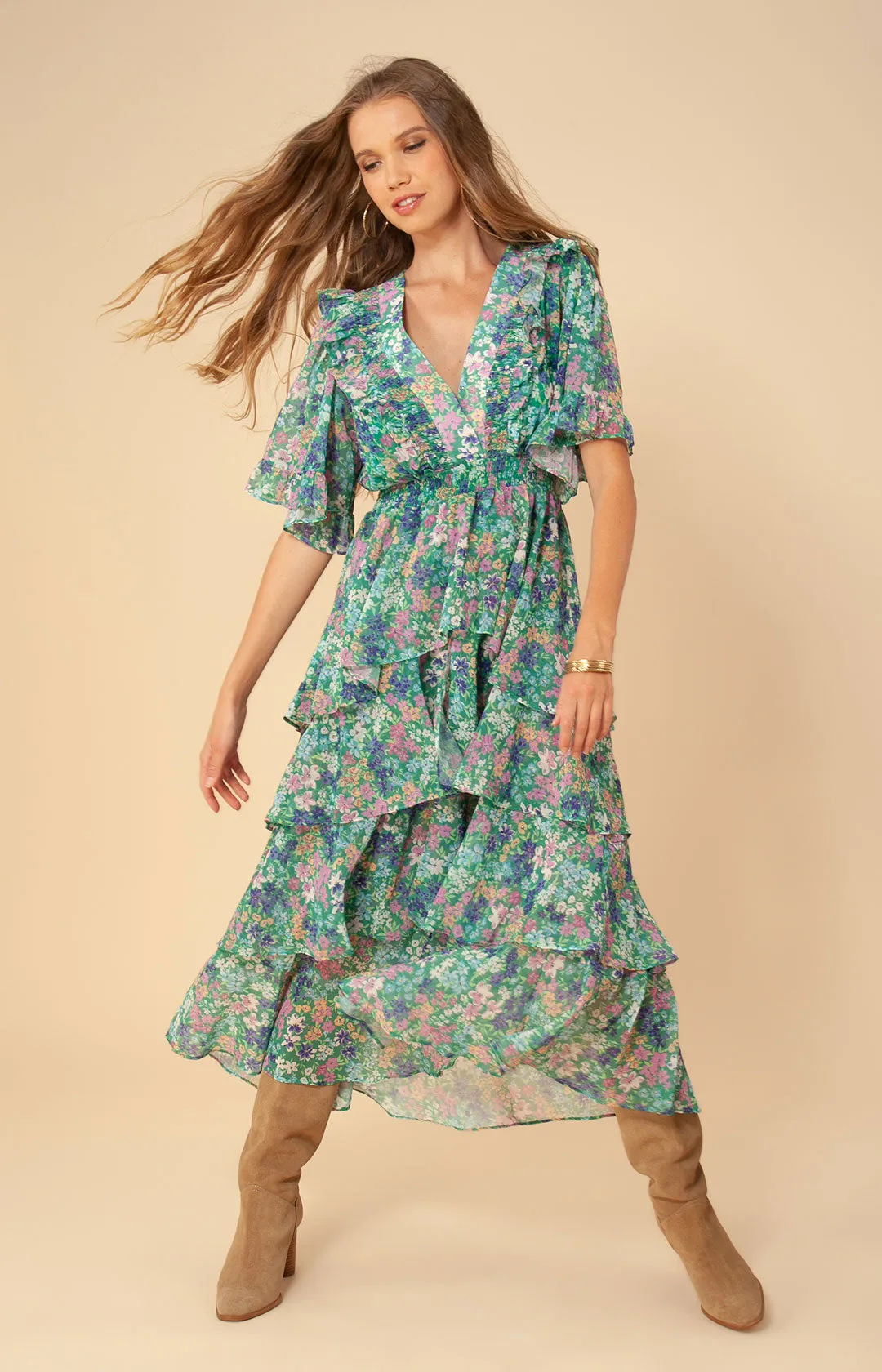 Natasha Tiered Chiffon Dress sold by Hale Bob product image thumbnail 4