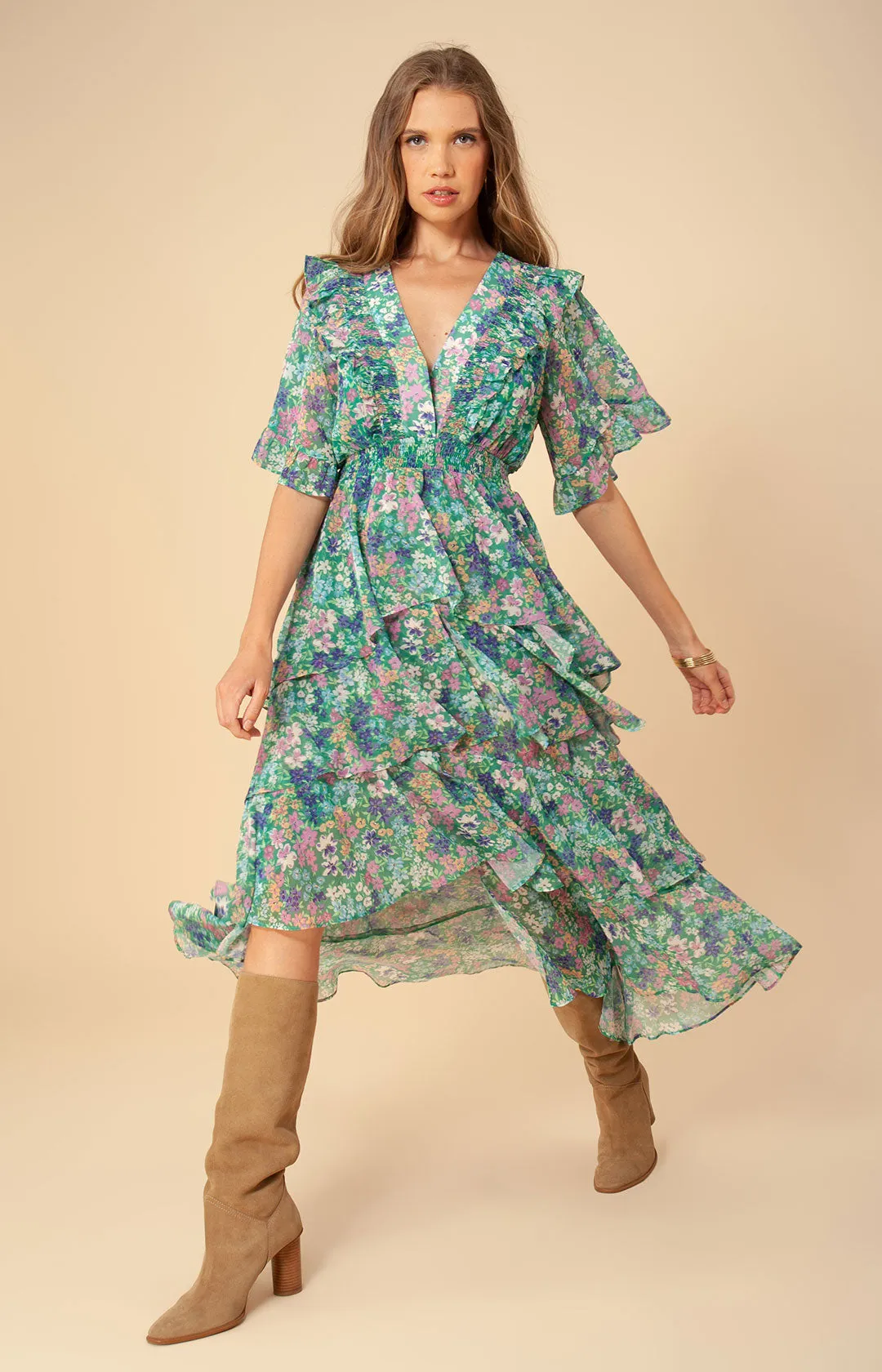 Natasha Tiered Chiffon Dress sold by Hale Bob