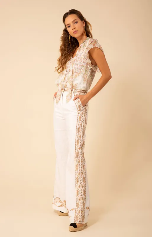 Sutton Embroidered Linen Pants sold by Hale Bob