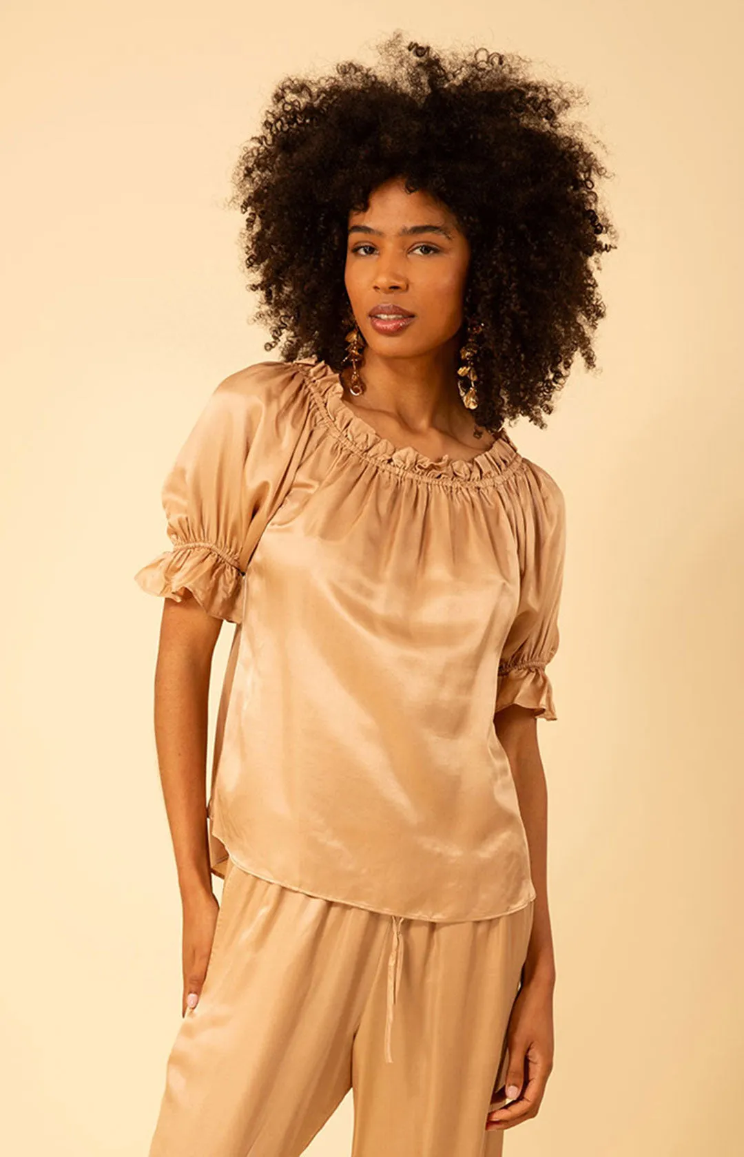 Tatum Solid Charmeuse Balloon Sleeve Top sold by Hale Bob