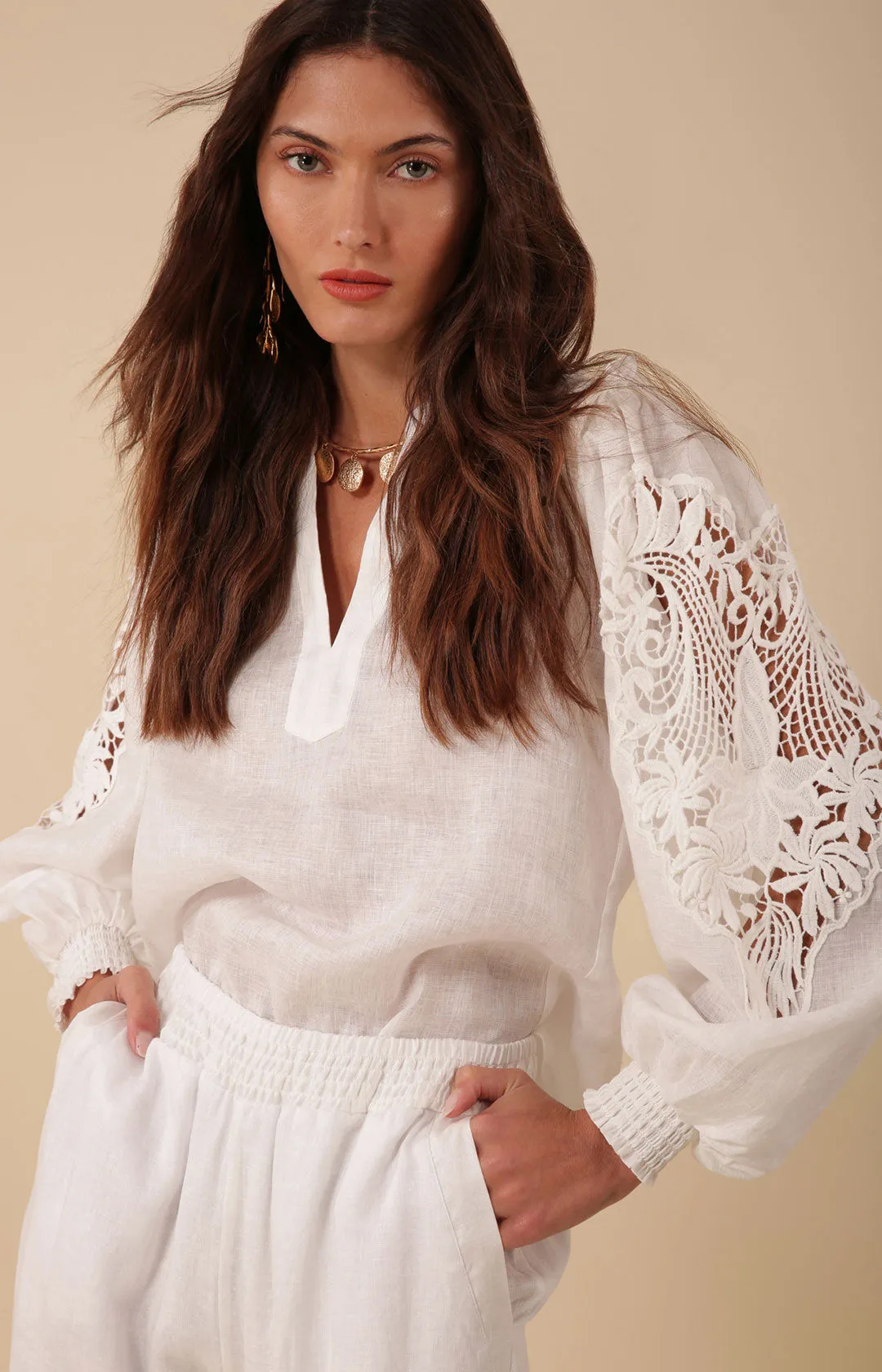 Reese Solid Linen Top sold by Hale Bob