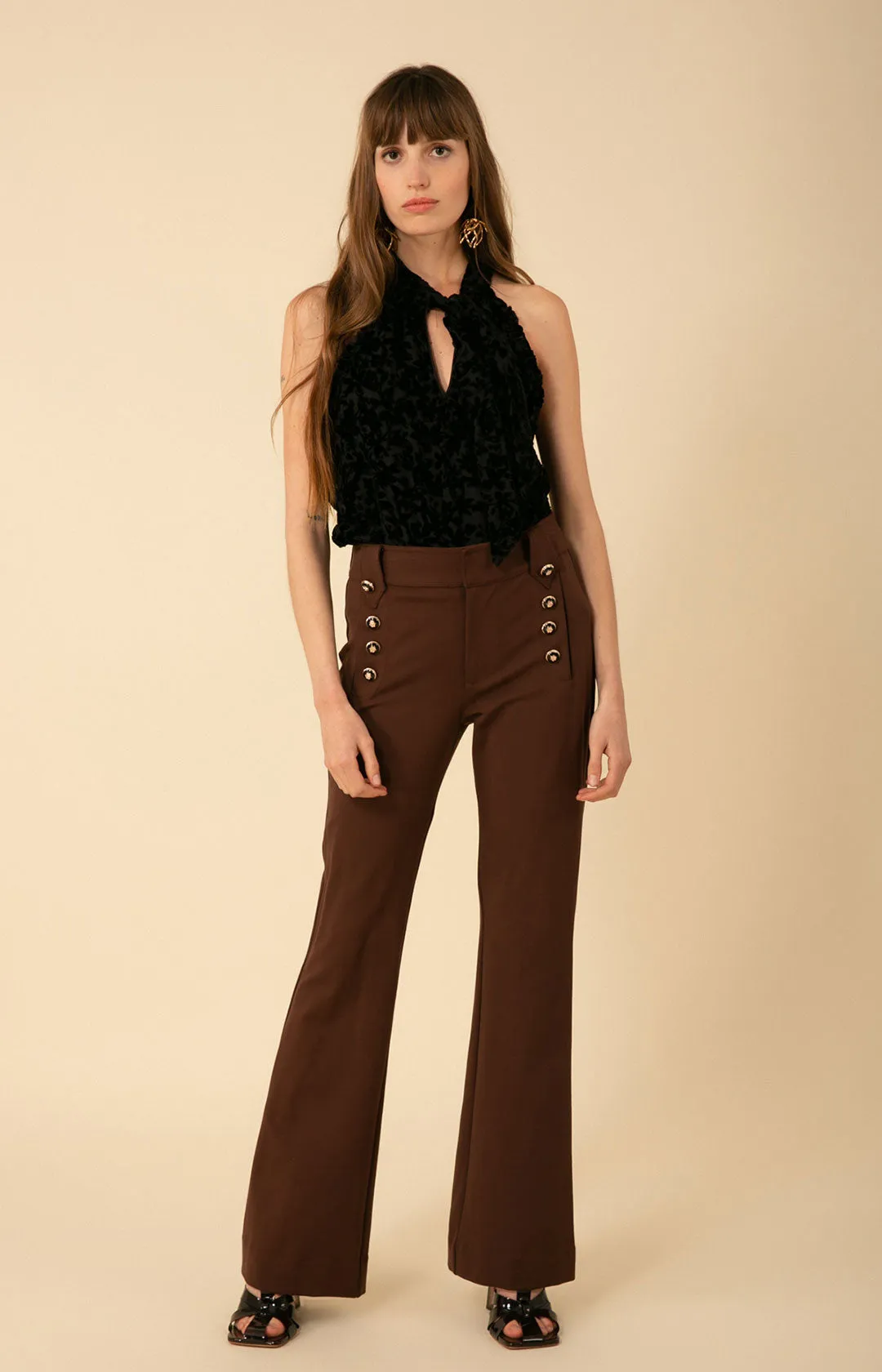 Aya Button Trim Ponte Pant sold by Hale Bob
