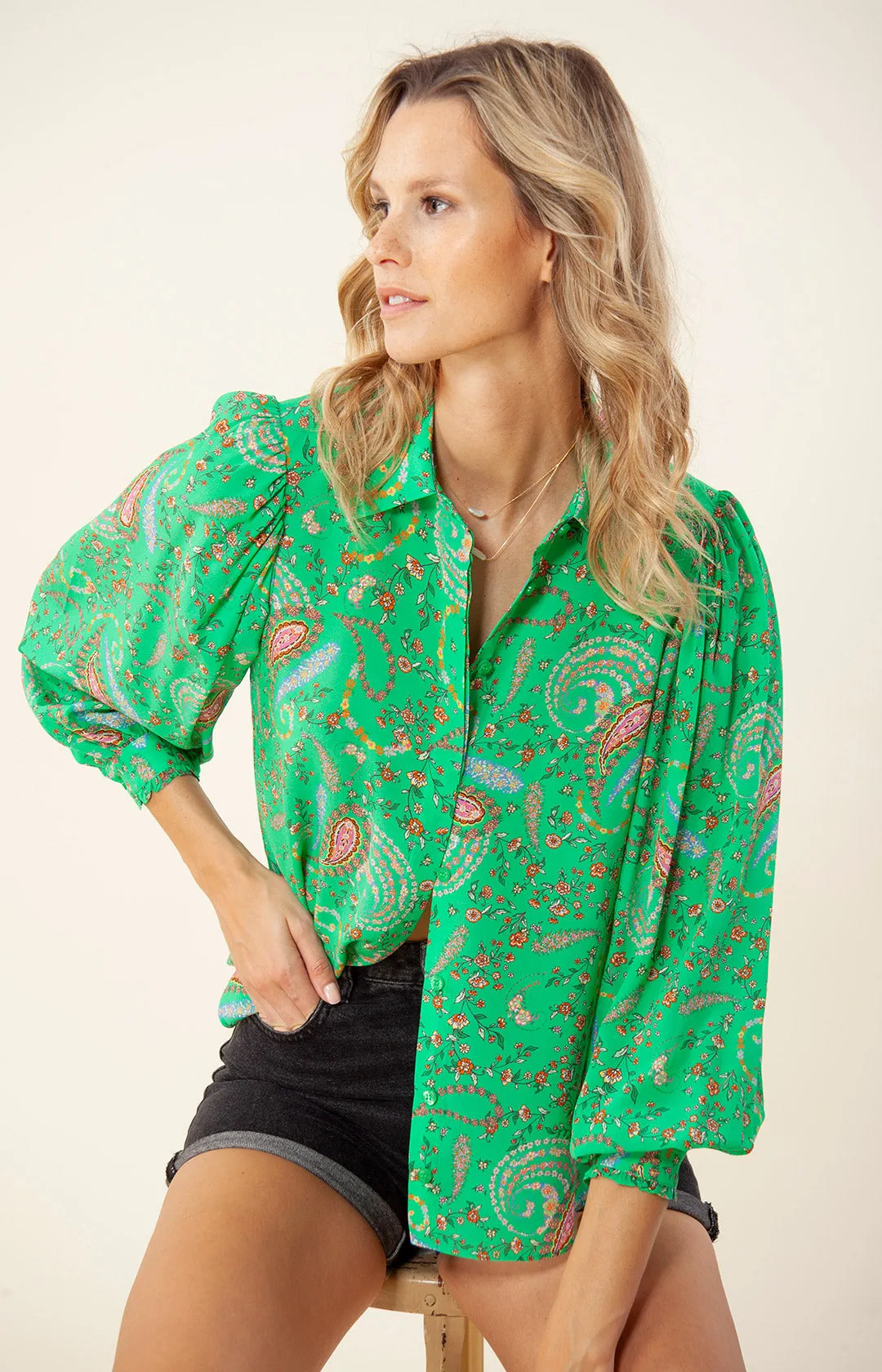 Shinta Silk Collared Top sold by Hale Bob