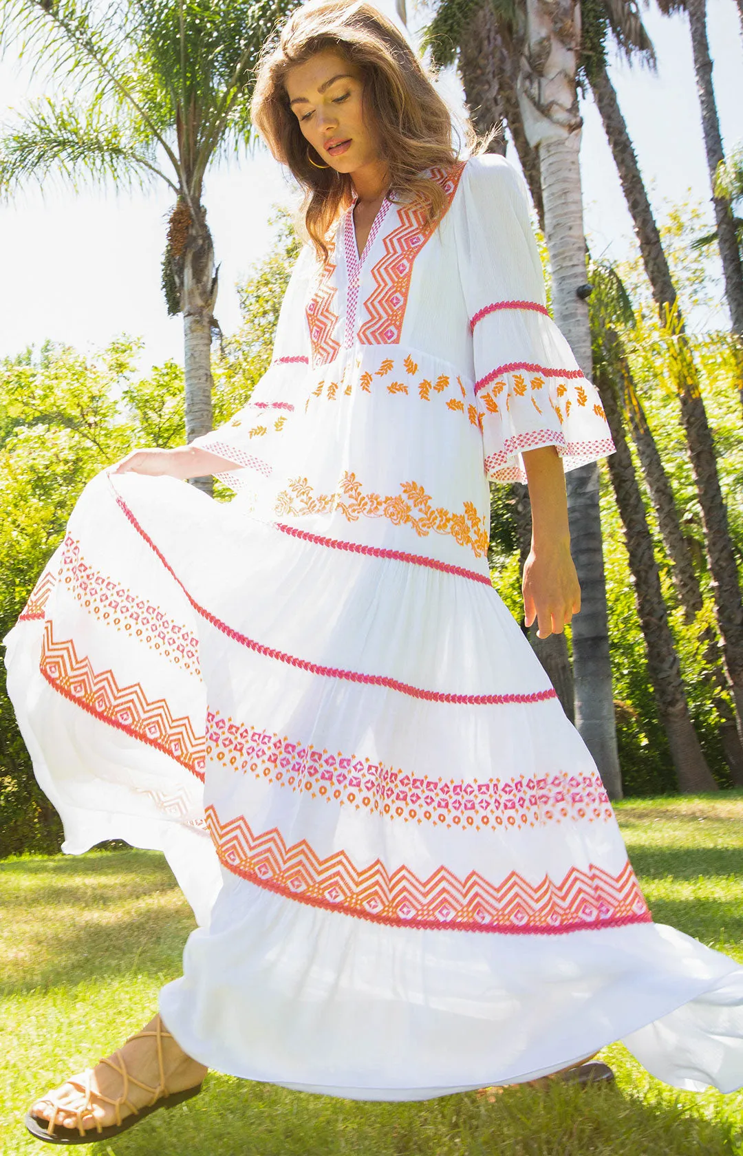 Taliah Embroidered Crinkle Gauze Maxi Dress sold by Hale Bob