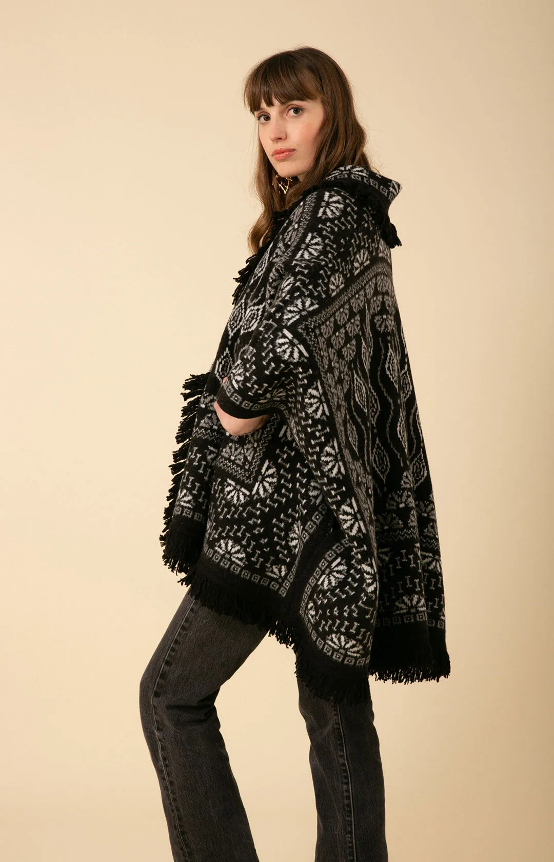 Maria Fringe Oversized Poncho Jacquard Sweater sold by Hale Bob product image thumbnail 3
