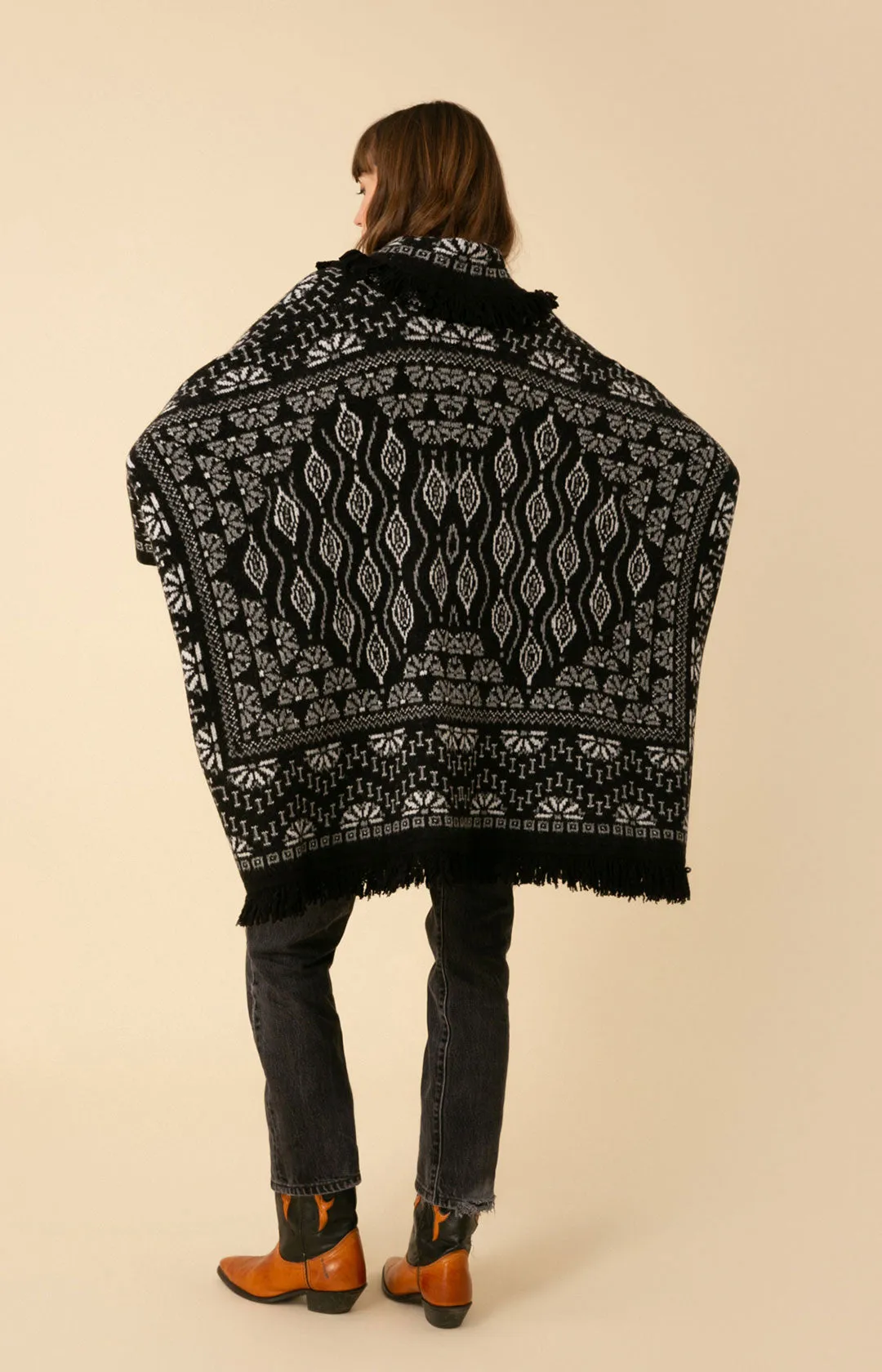 Maria Fringe Oversized Poncho Jacquard Sweater sold by Hale Bob product image thumbnail 2