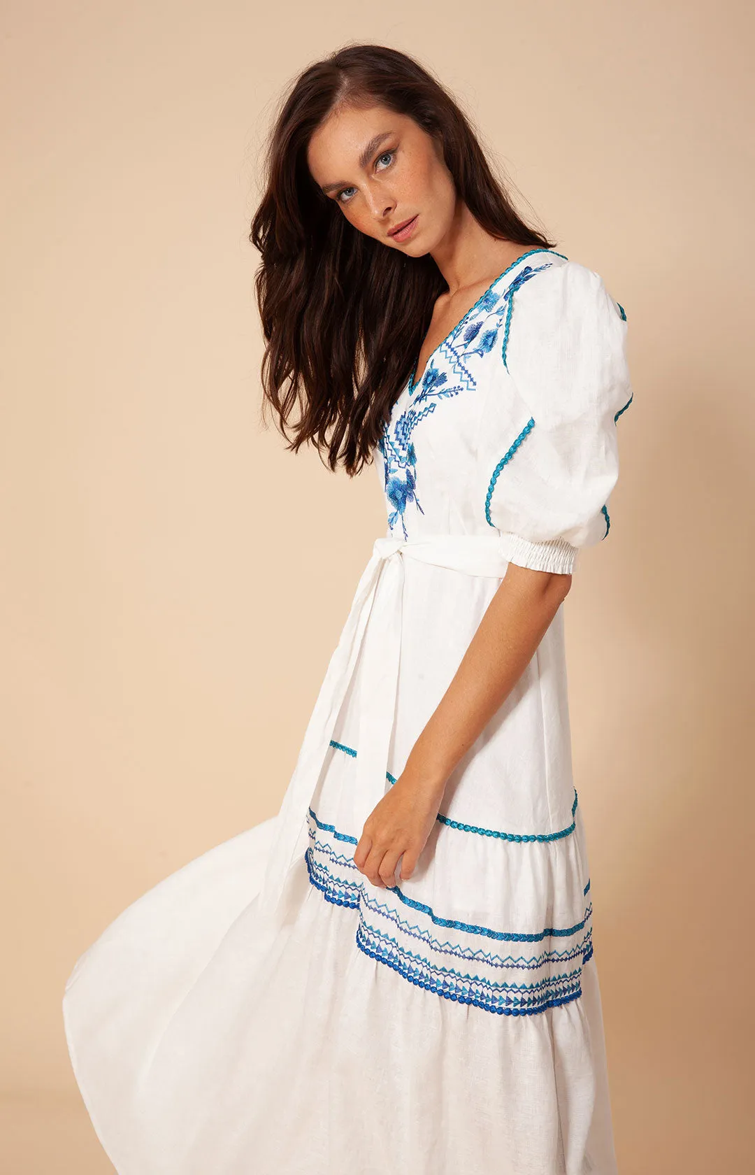 Lorna Embroidered Linen Maxi Dress sold by Hale Bob product image thumbnail 3