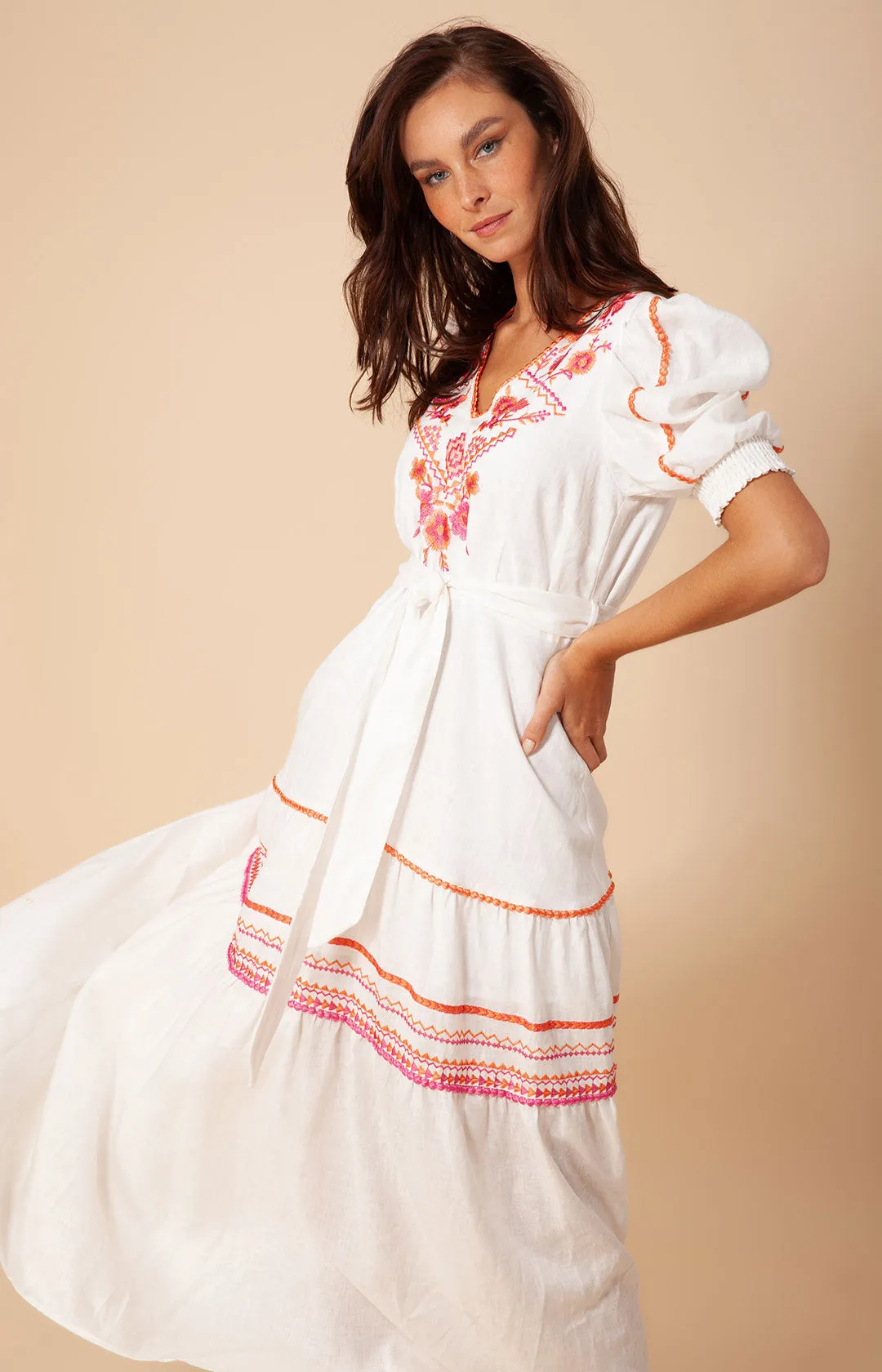 Lorna Embroidered Linen Maxi Dress sold by Hale Bob product image thumbnail 5