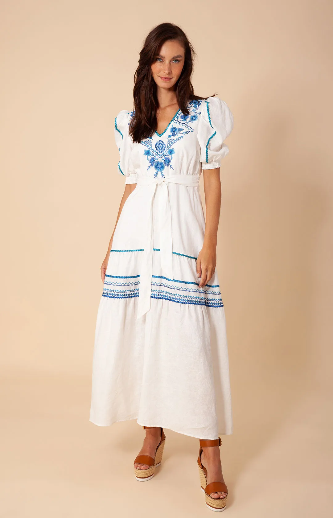 Lorna Embroidered Linen Maxi Dress sold by Hale Bob