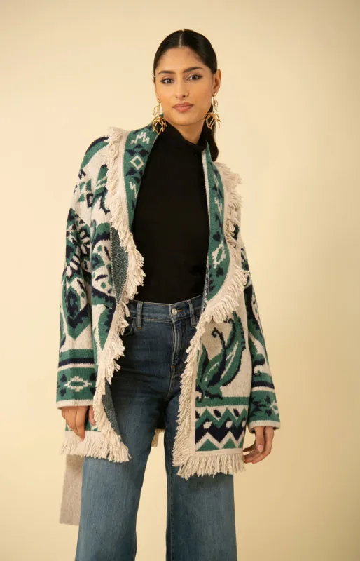 Eliana Fringe Wrap Sweater sold by Hale Bob