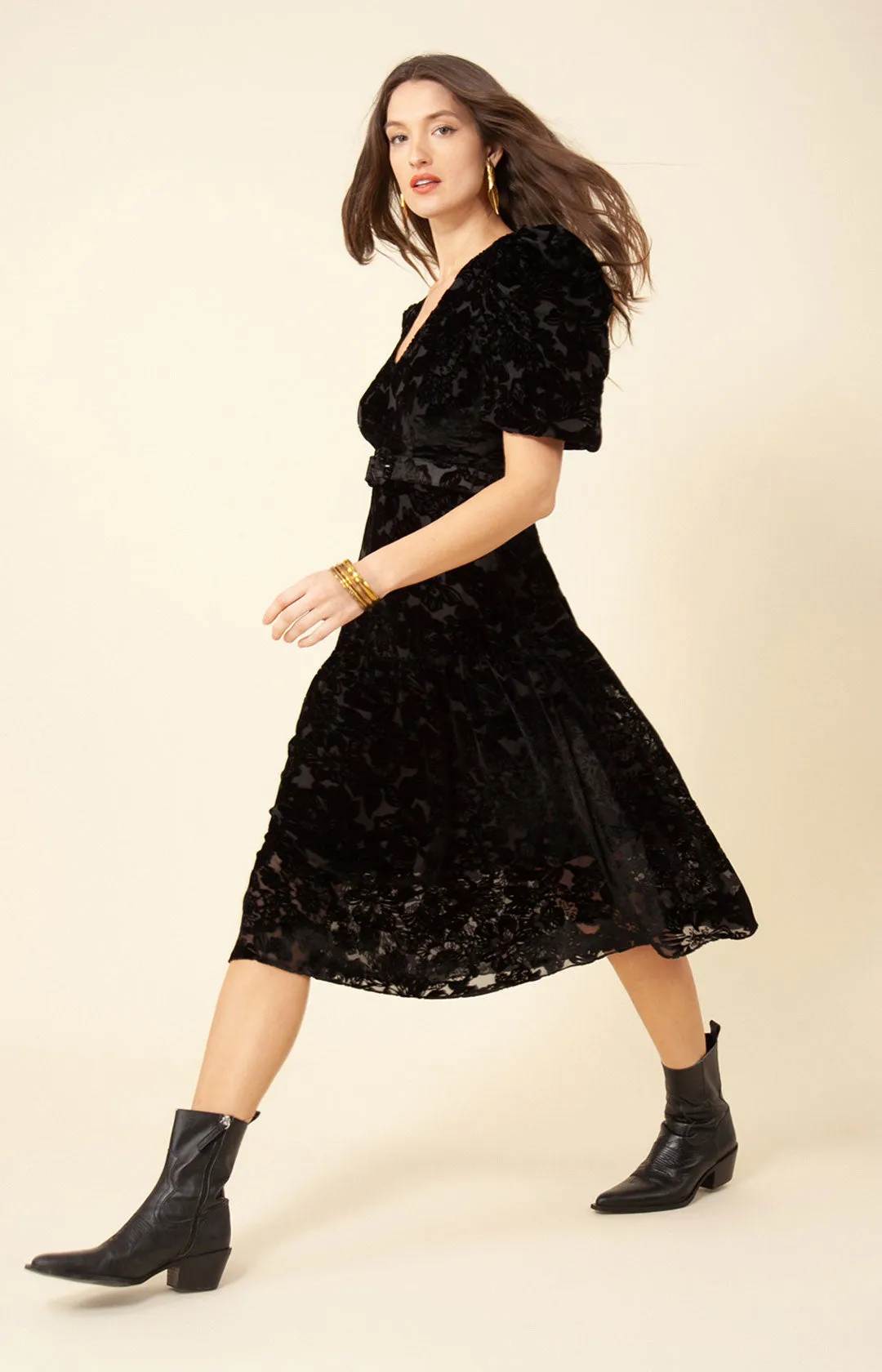 Mia Solid Velvet Burnout Midi Dress sold by Hale Bob