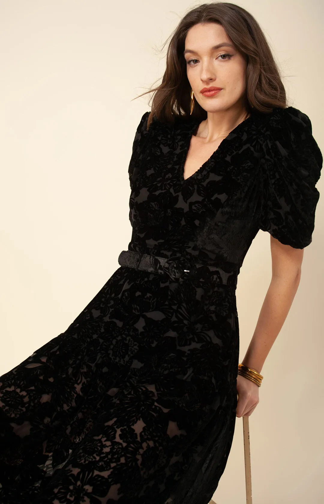 Mia Solid Velvet Burnout Midi Dress sold by Hale Bob product image thumbnail 3