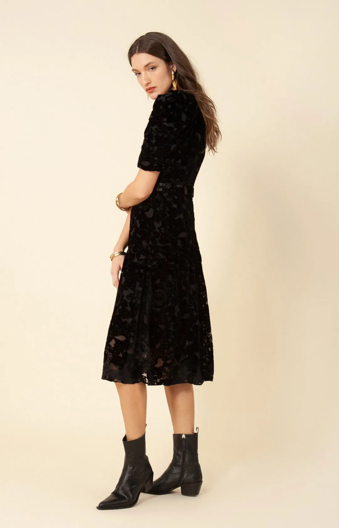 Mia Solid Velvet Burnout Midi Dress sold by Hale Bob product image thumbnail 5