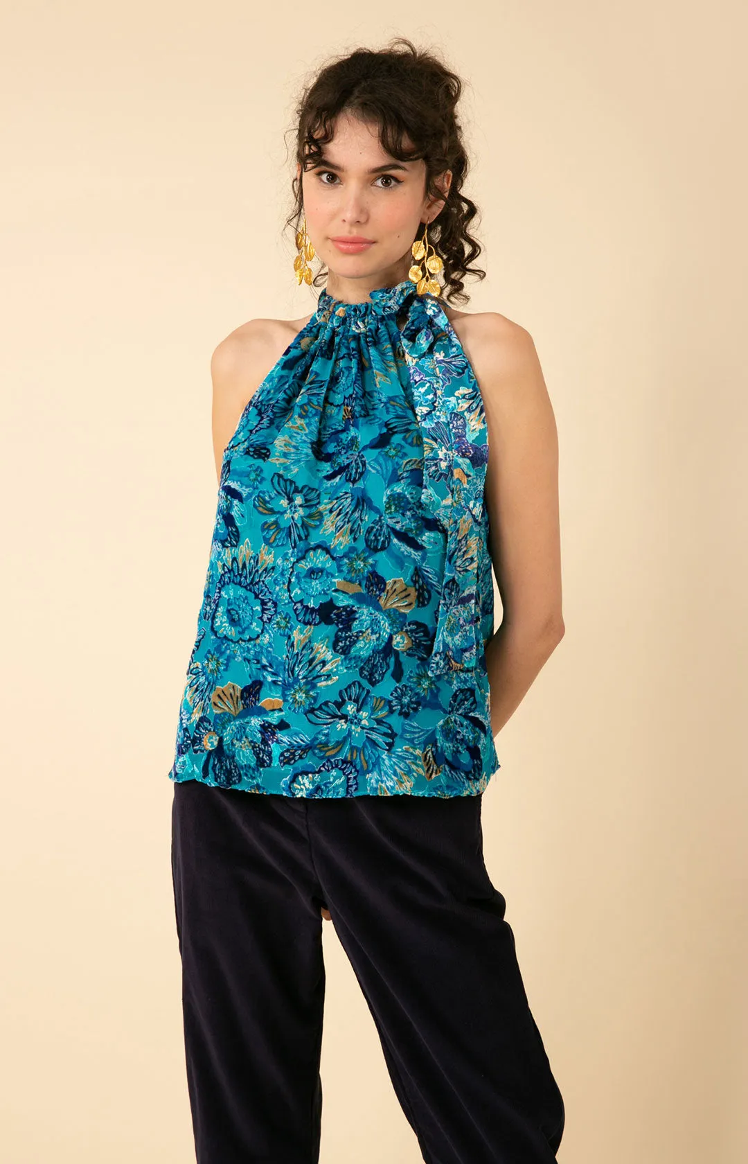 Romy Velvet Burnout Halter Top sold by Hale Bob