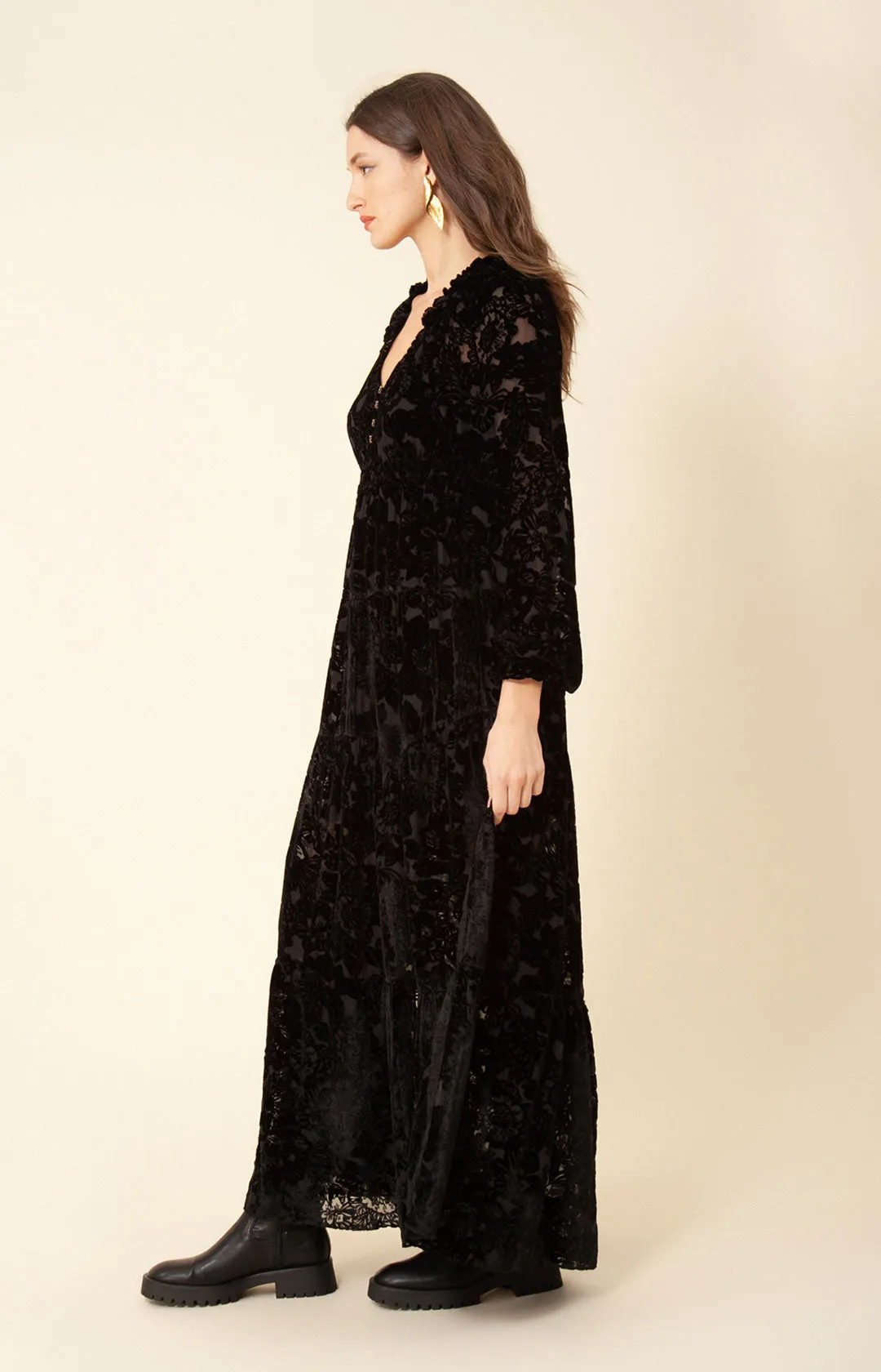 Lina Solid Velvet Burnout Maxi Dress sold by Hale Bob product image thumbnail 5
