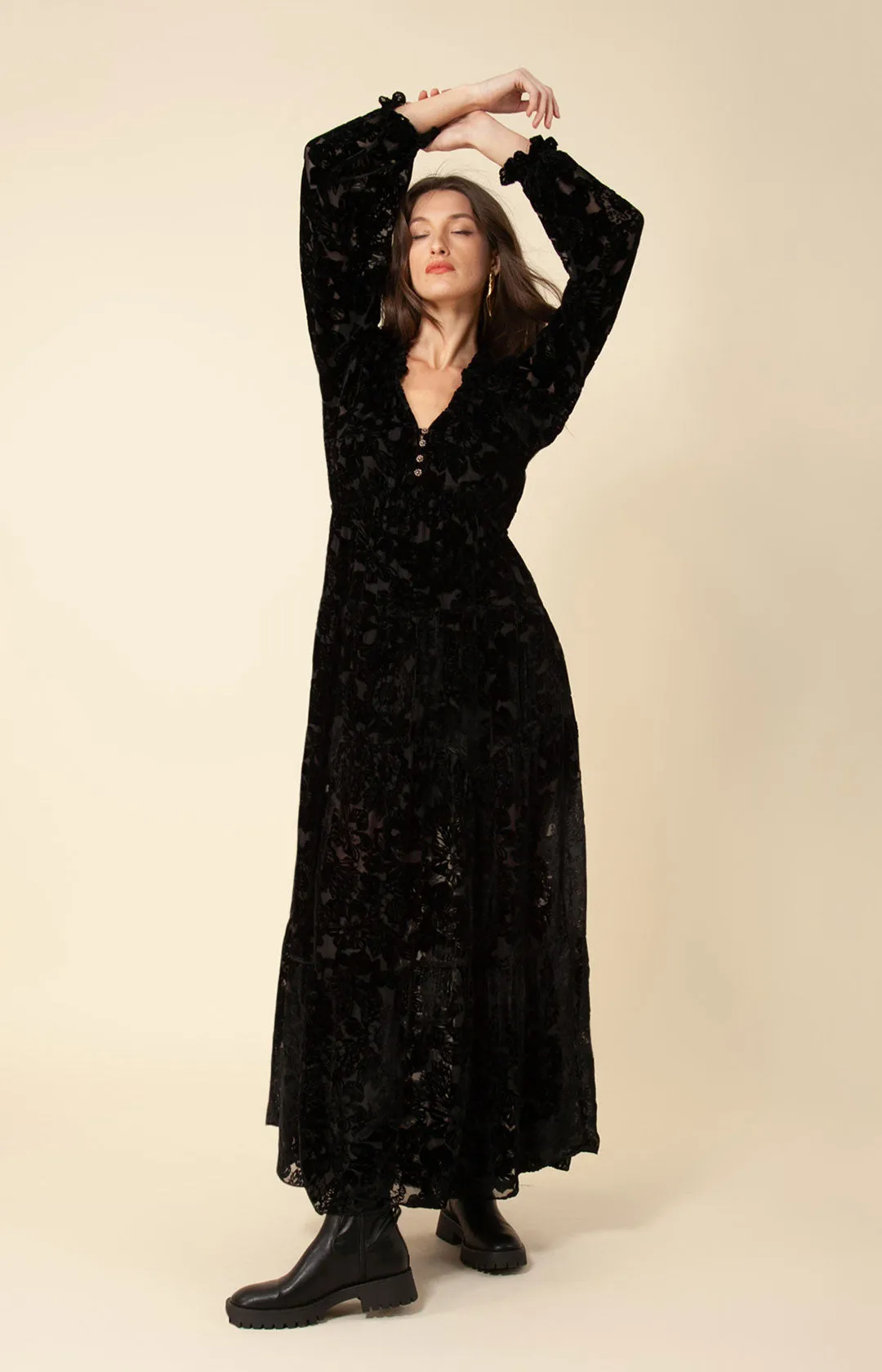 Lina Solid Velvet Burnout Maxi Dress sold by Hale Bob