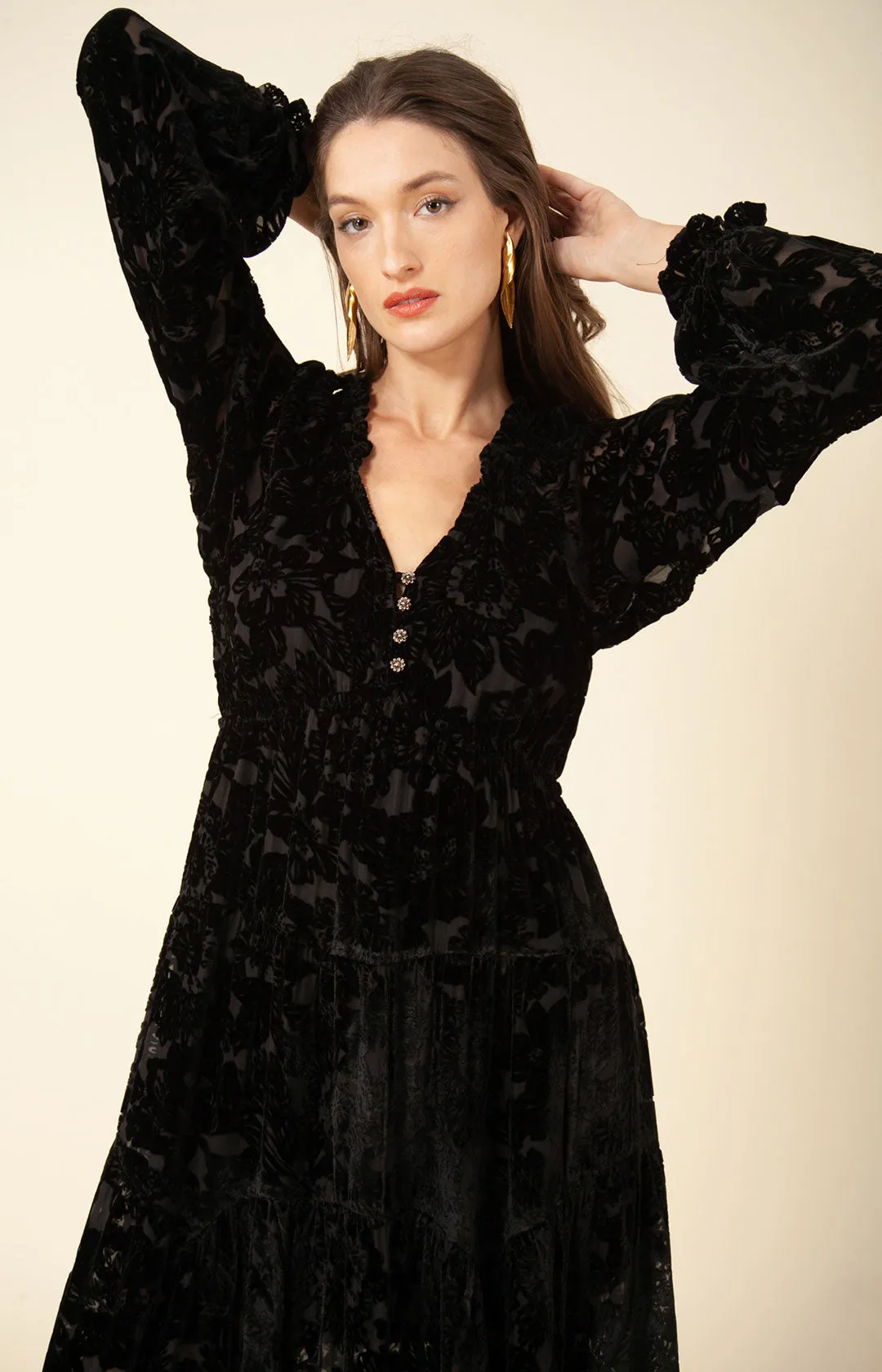 Lina Solid Velvet Burnout Maxi Dress sold by Hale Bob product image thumbnail 4