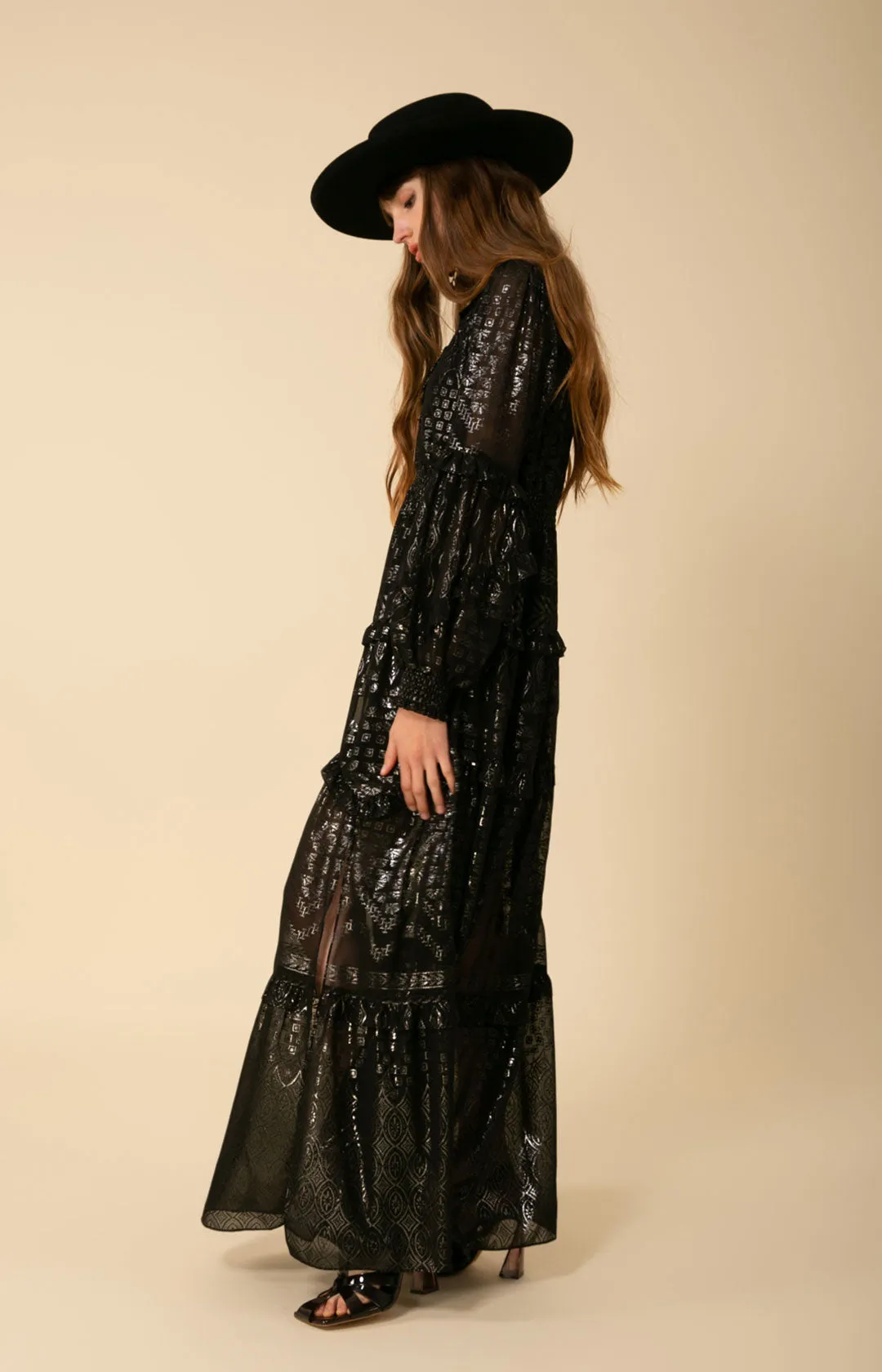 Mathilde Foiled Tiered Maxi Dress sold by Hale Bob product image thumbnail 4