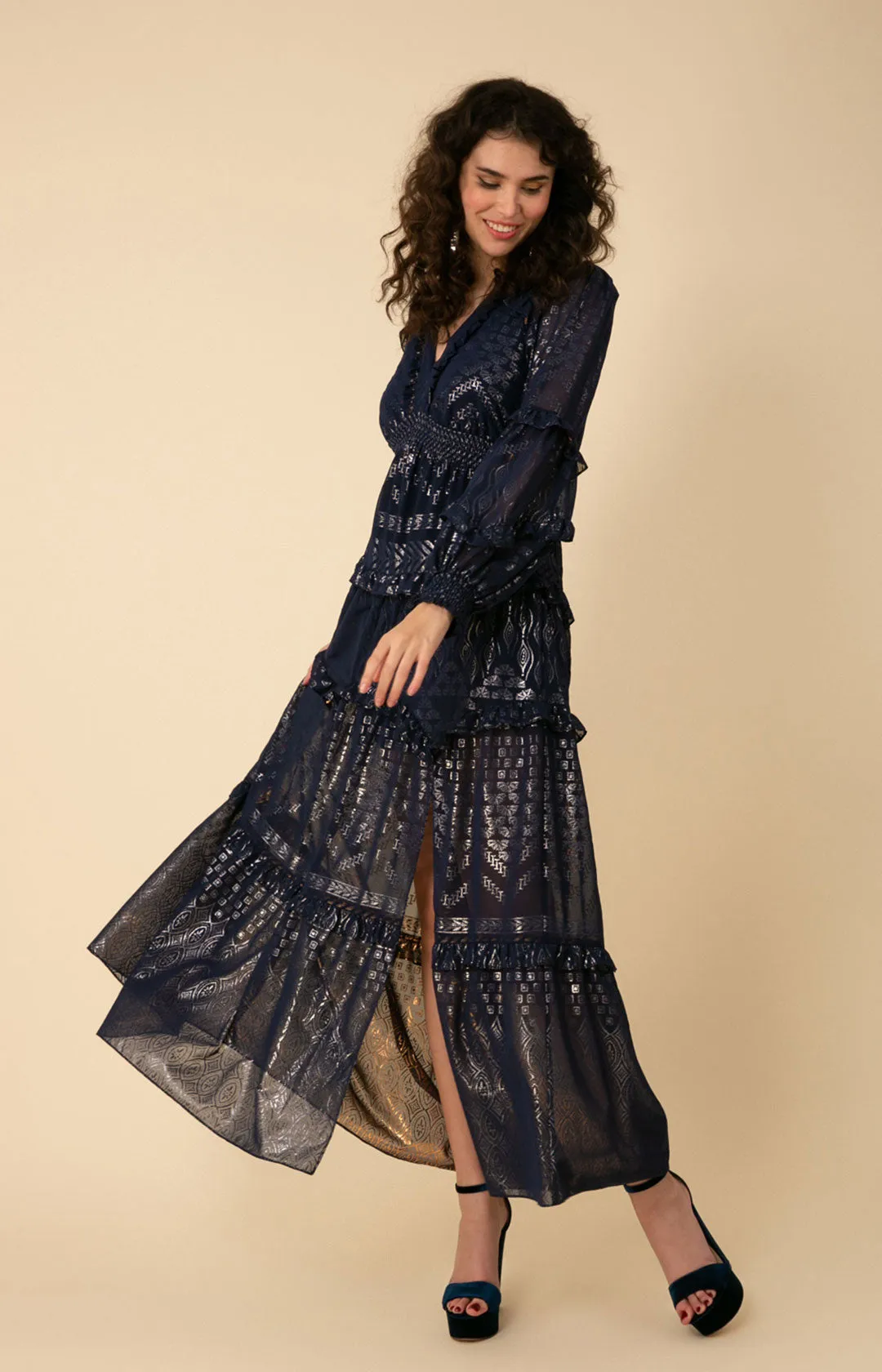 Mathilde Foiled Tiered Maxi Dress sold by Hale Bob product image thumbnail 5