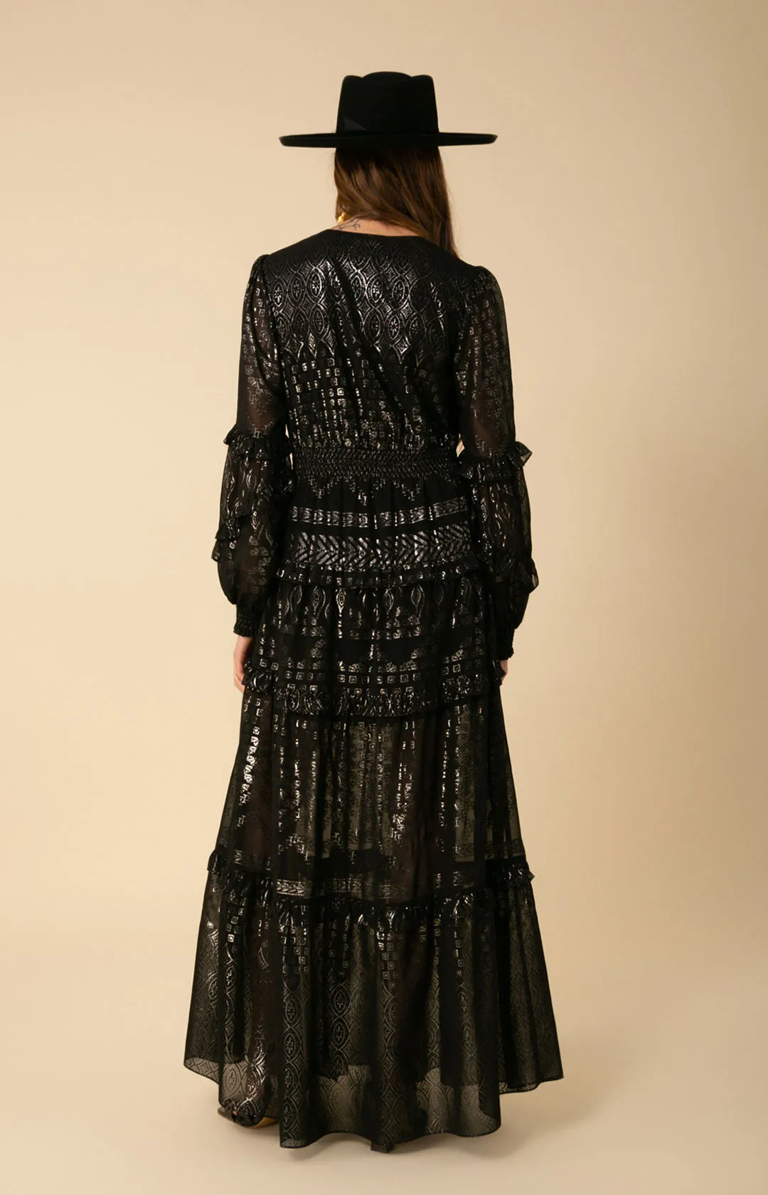 Mathilde Foiled Tiered Maxi Dress sold by Hale Bob product image thumbnail 3
