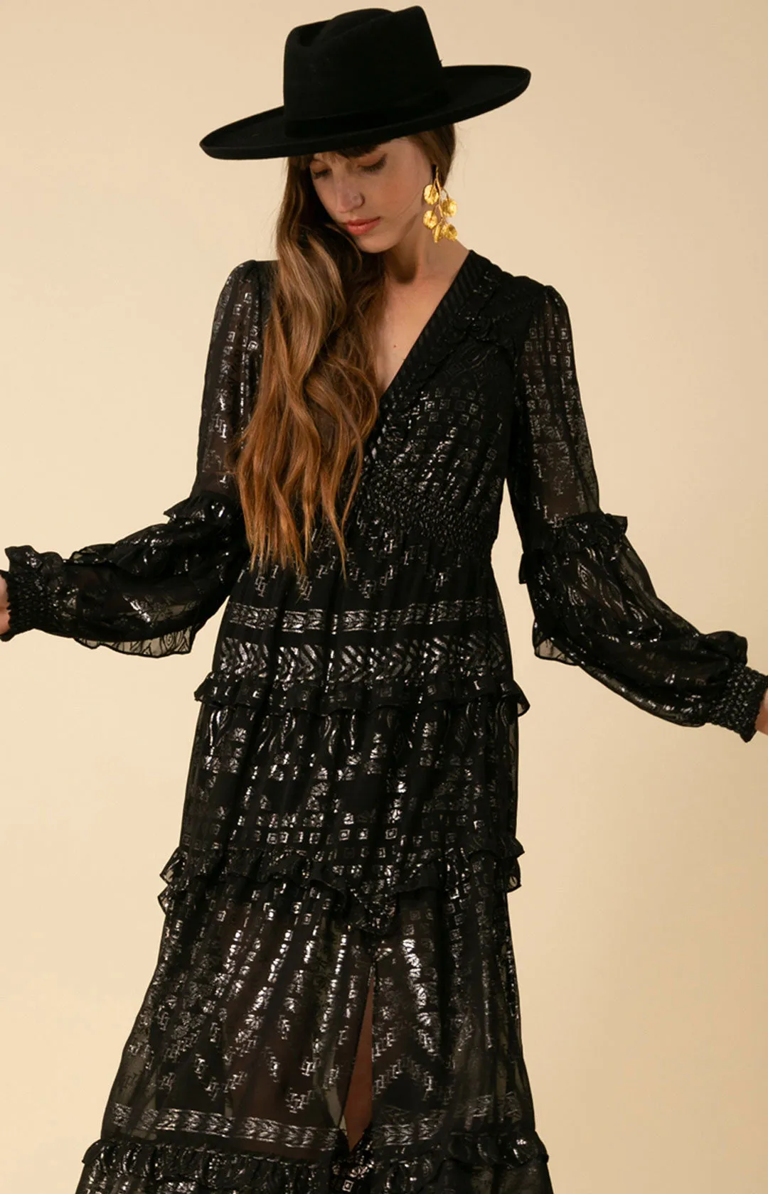 Mathilde Foiled Tiered Maxi Dress sold by Hale Bob product image thumbnail 2
