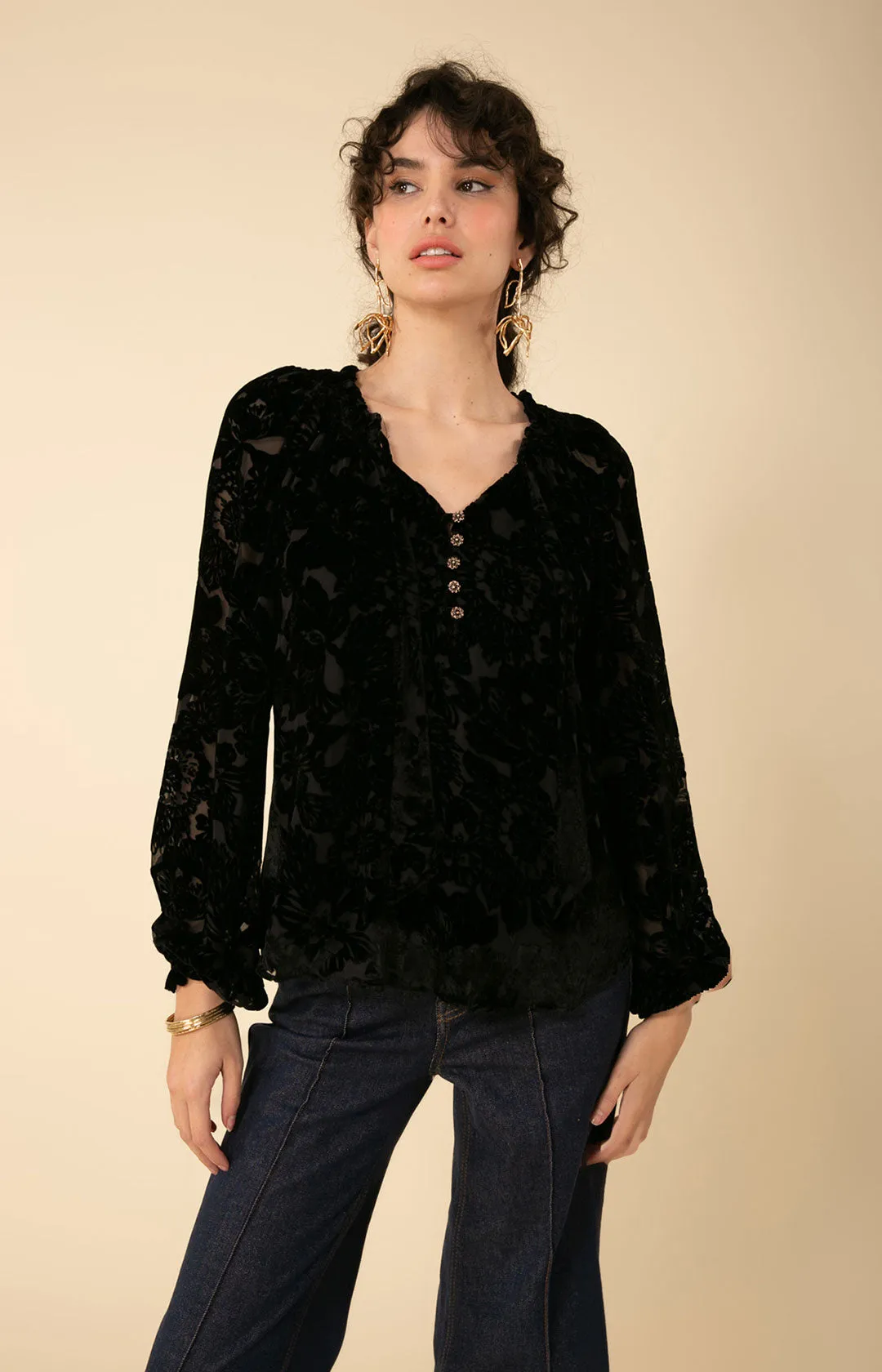 Alba Solid Velvet Burnout Top sold by Hale Bob