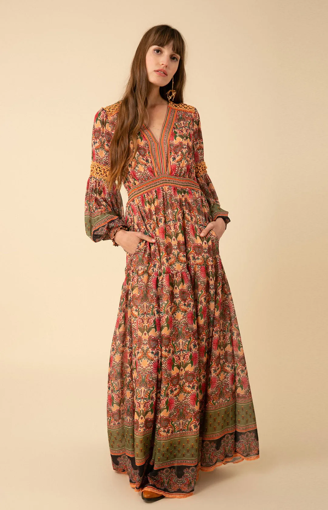 Albane Lurex Jacquard Chiffon Maxi Dress sold by Hale Bob