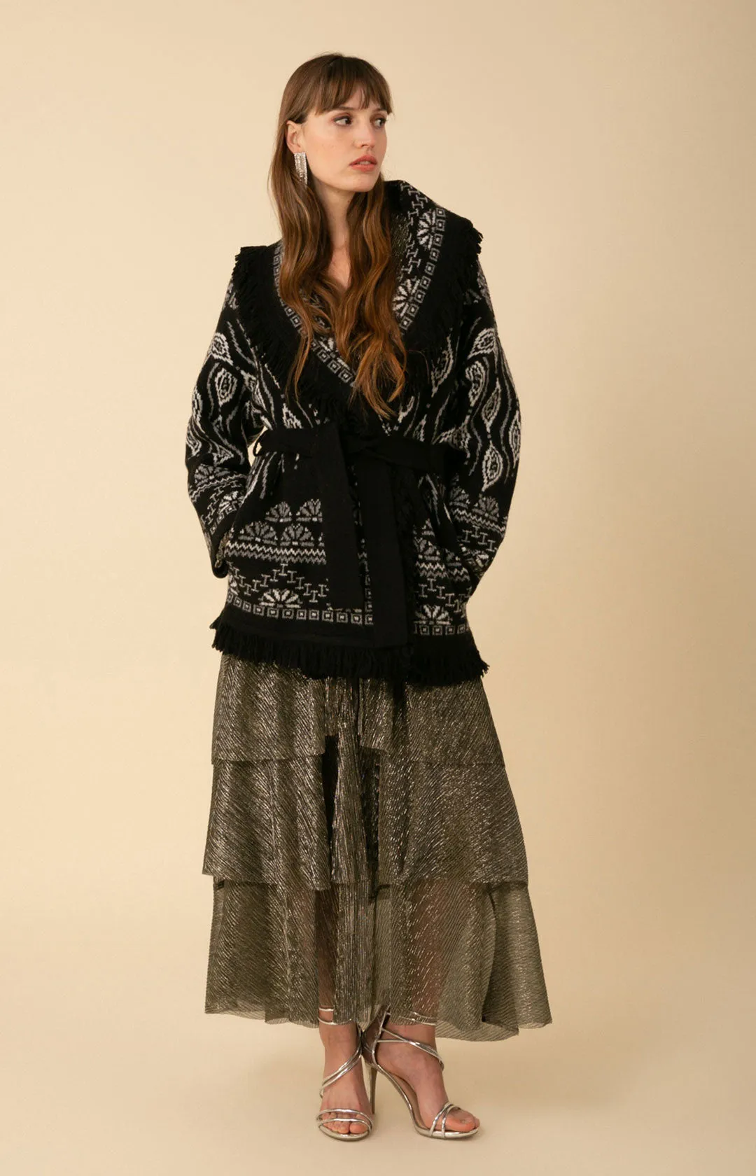 Emmy Fringe Wrap Sweater sold by Hale Bob