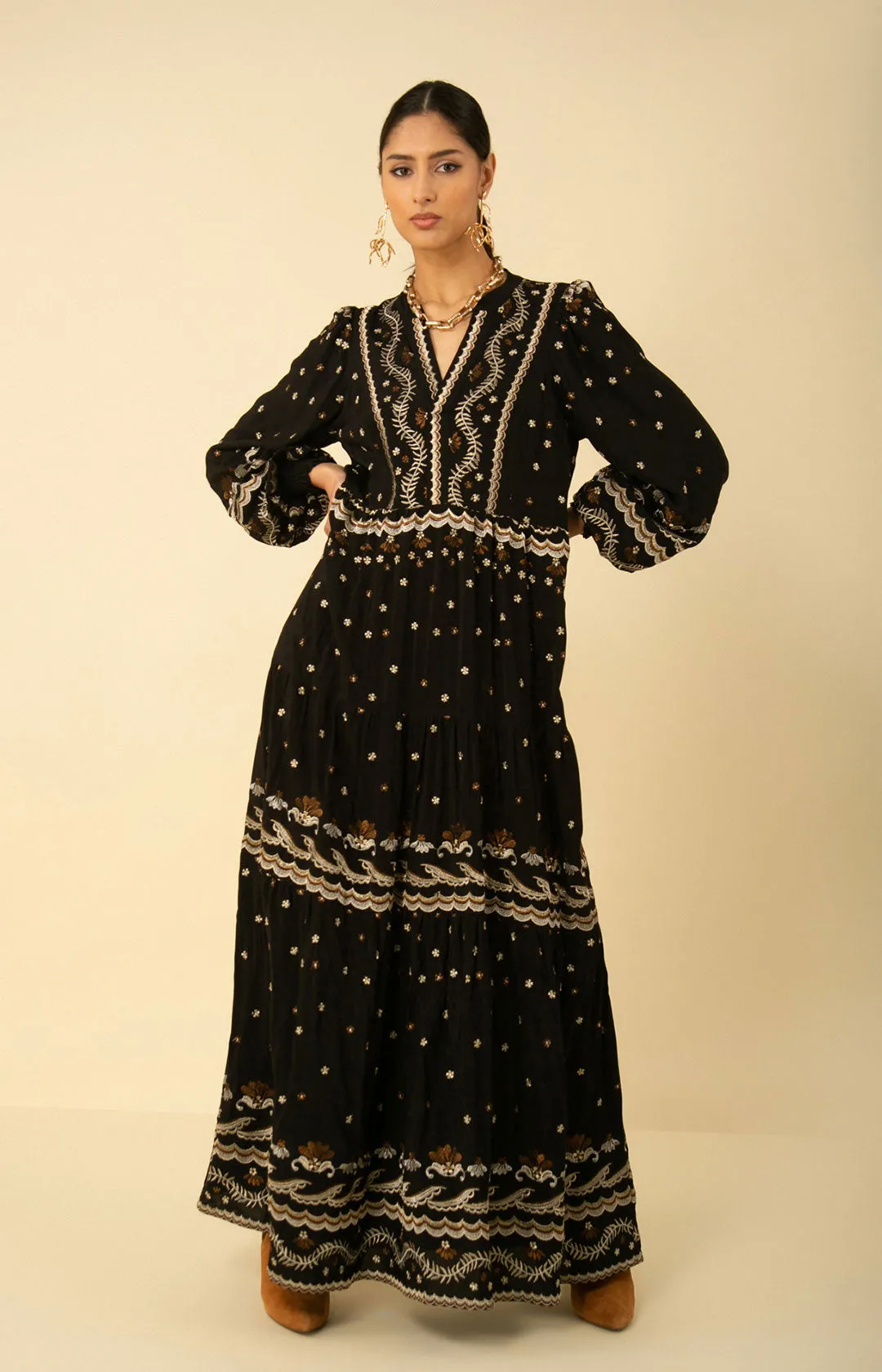 Audrey Embroidered Maxi Dress sold by Hale Bob product image thumbnail 3