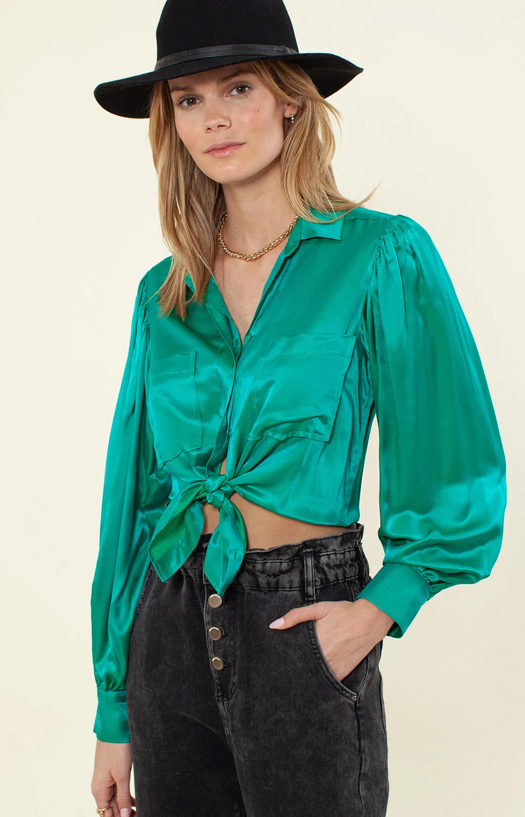 Yamei Solid Silk Top sold by Hale Bob