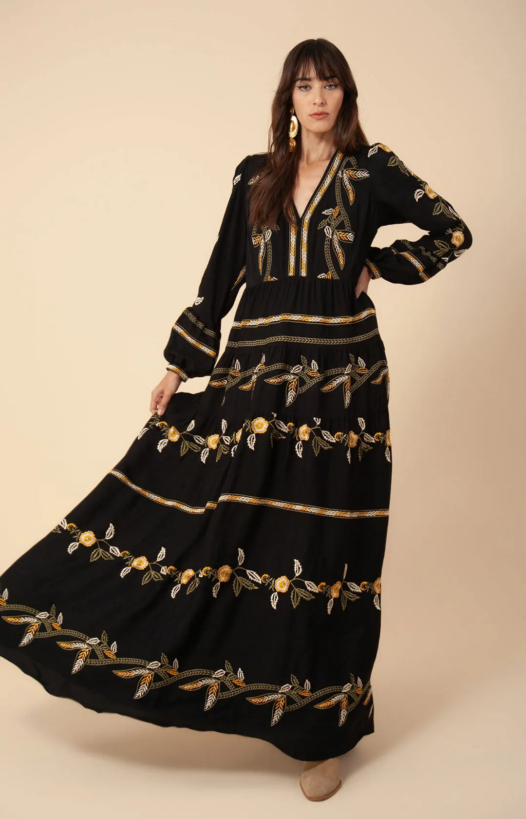 Amelia Embroidered Crepe Maxi Dress sold by Hale Bob product image thumbnail 2