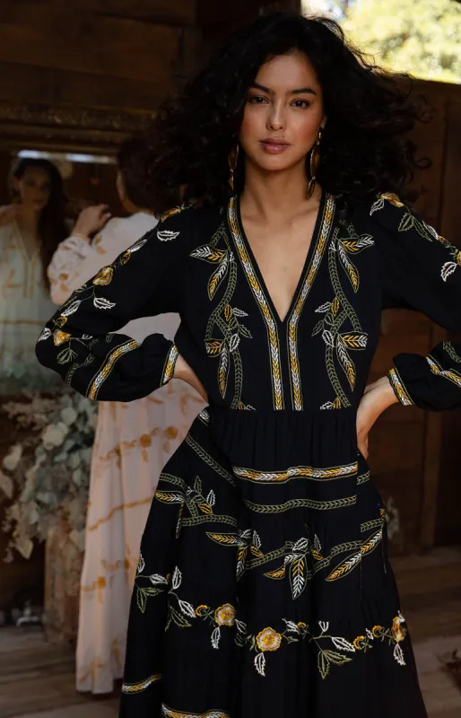 Amelia Embroidered Crepe Maxi Dress sold by Hale Bob