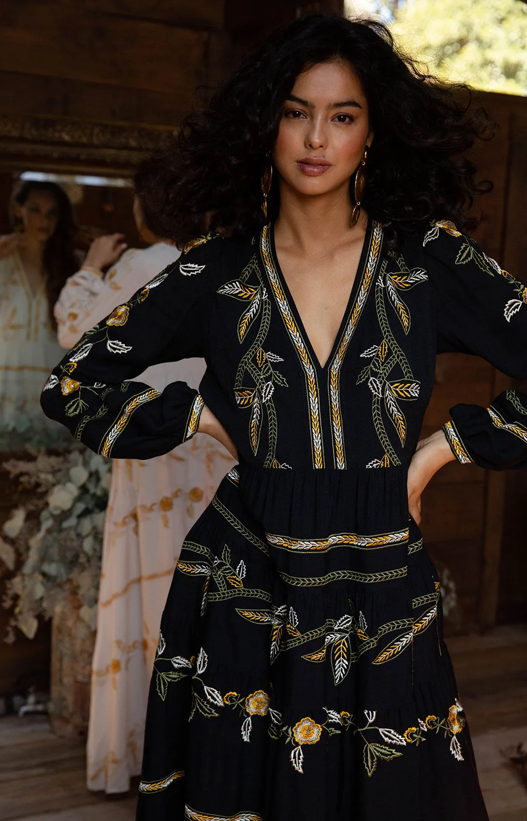 Amelia Embroidered Crepe Maxi Dress sold by Hale Bob