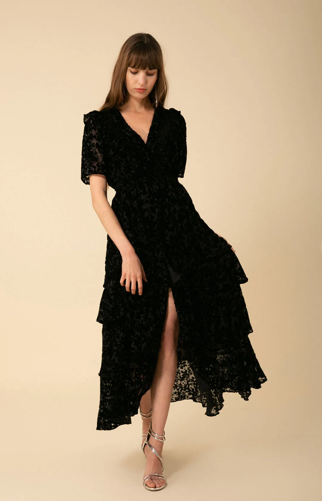 Valentine Solid Velvet Burnout Tiered Dress sold by Hale Bob