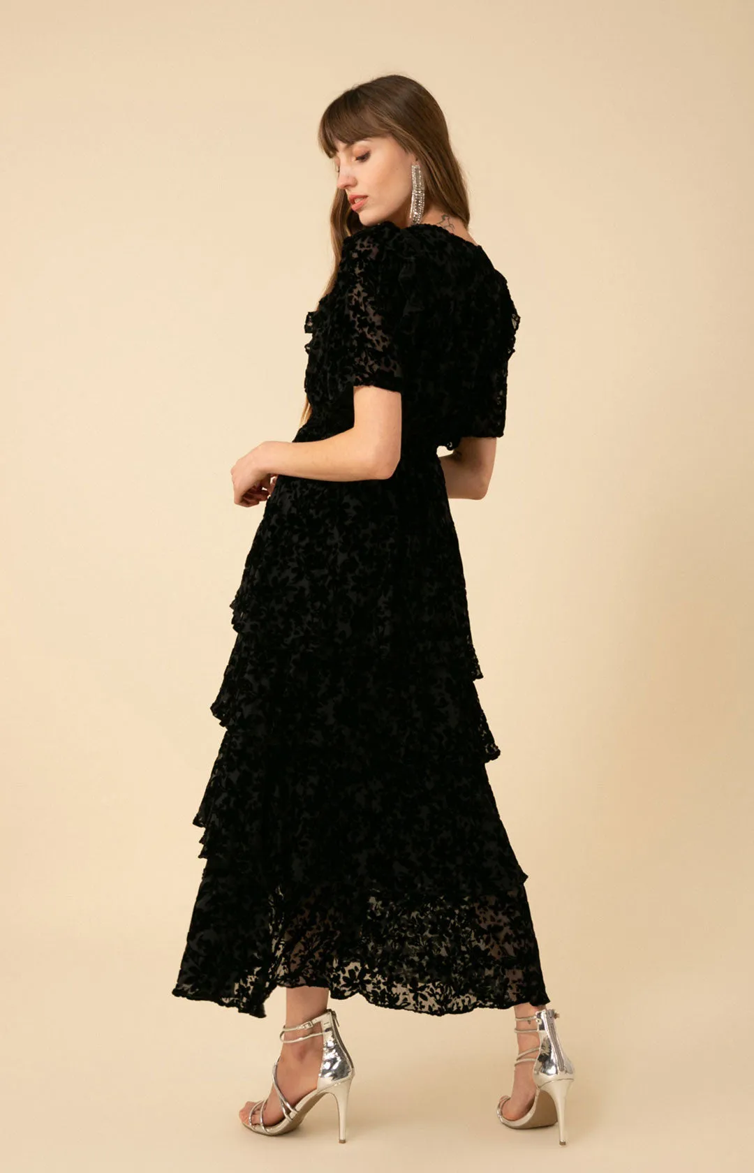Valentine Solid Velvet Burnout Tiered Dress sold by Hale Bob product image thumbnail 2