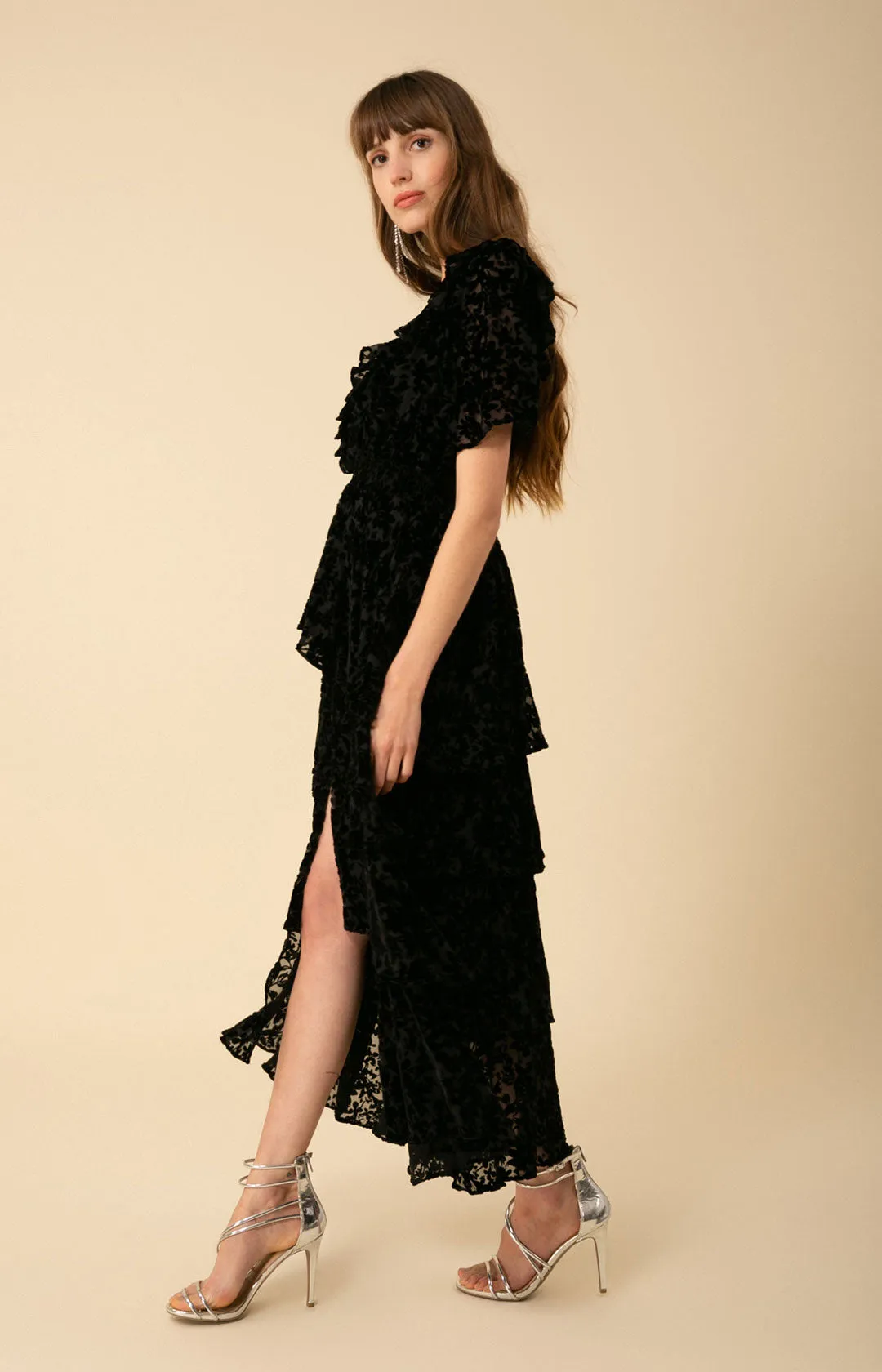 Valentine Solid Velvet Burnout Tiered Dress sold by Hale Bob product image thumbnail 4