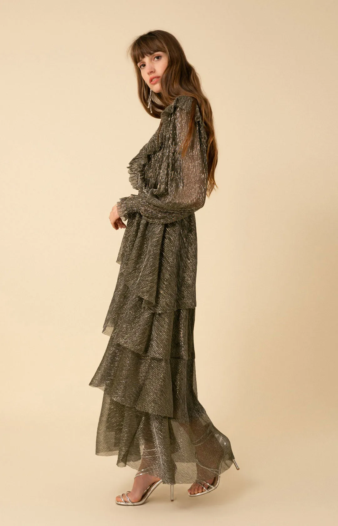 Lyna Lurex Crinkle Chiffon Dress sold by Hale Bob product image thumbnail 4