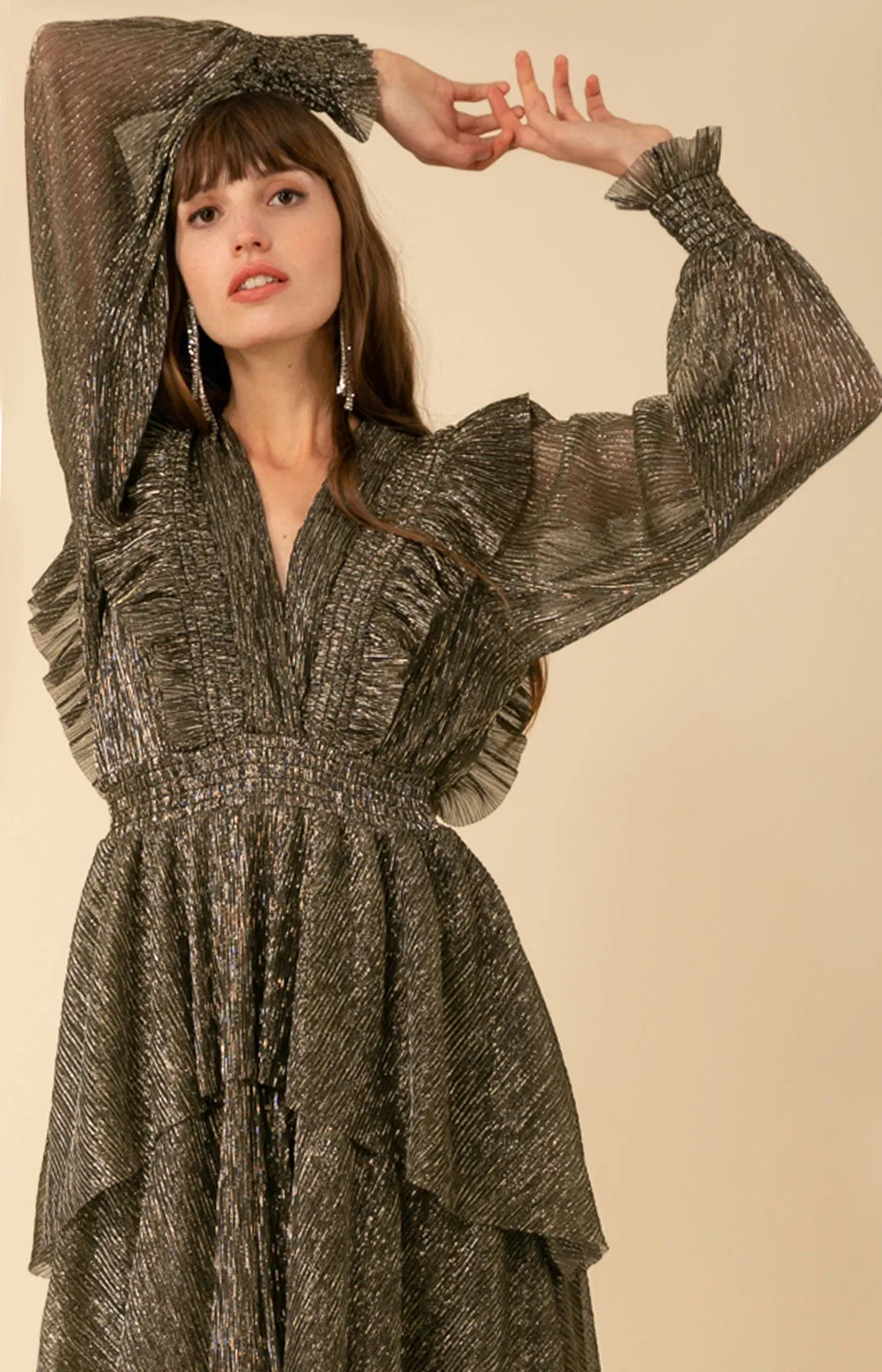 Lyna Lurex Crinkle Chiffon Dress sold by Hale Bob product image thumbnail 3