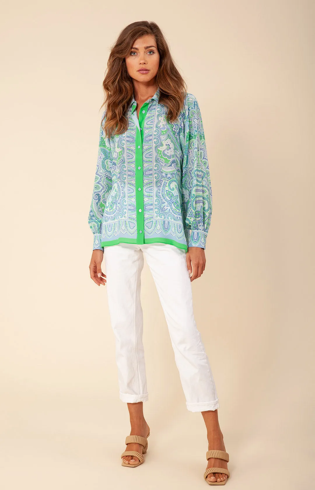 Gloria Silk Button Up Top sold by Hale Bob