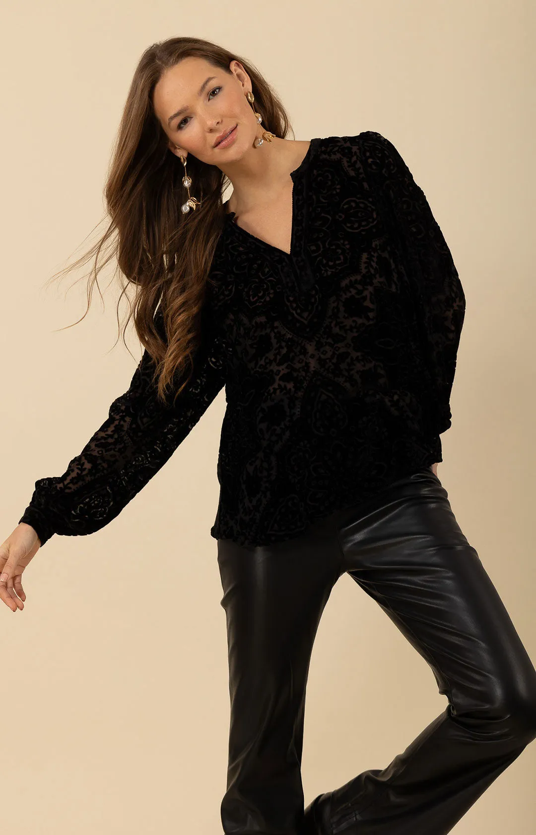 Keira Solid Velvet Burnout Top sold by Hale Bob