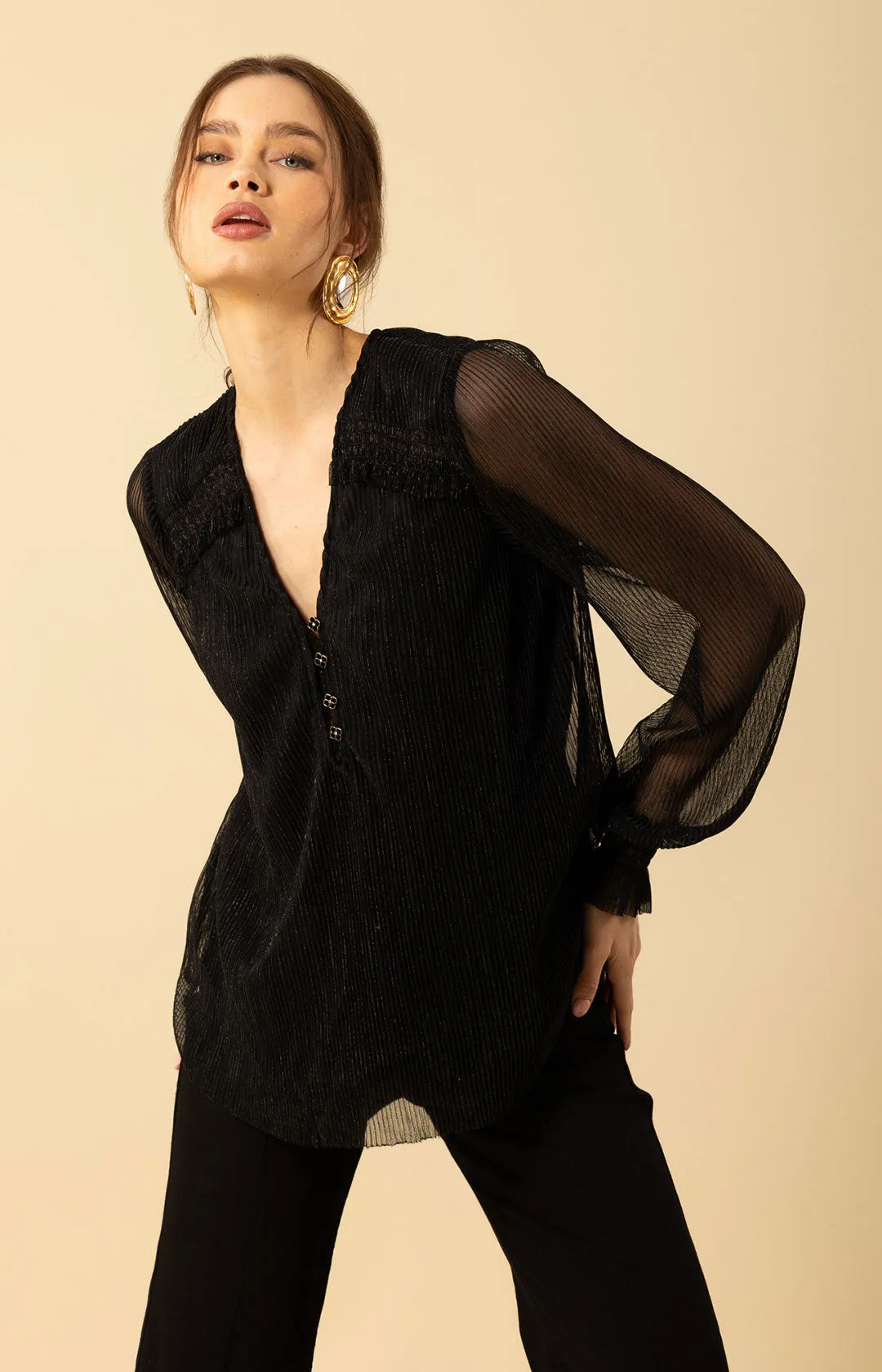 Jazlyn Crinkle Lurex Top sold by Hale Bob