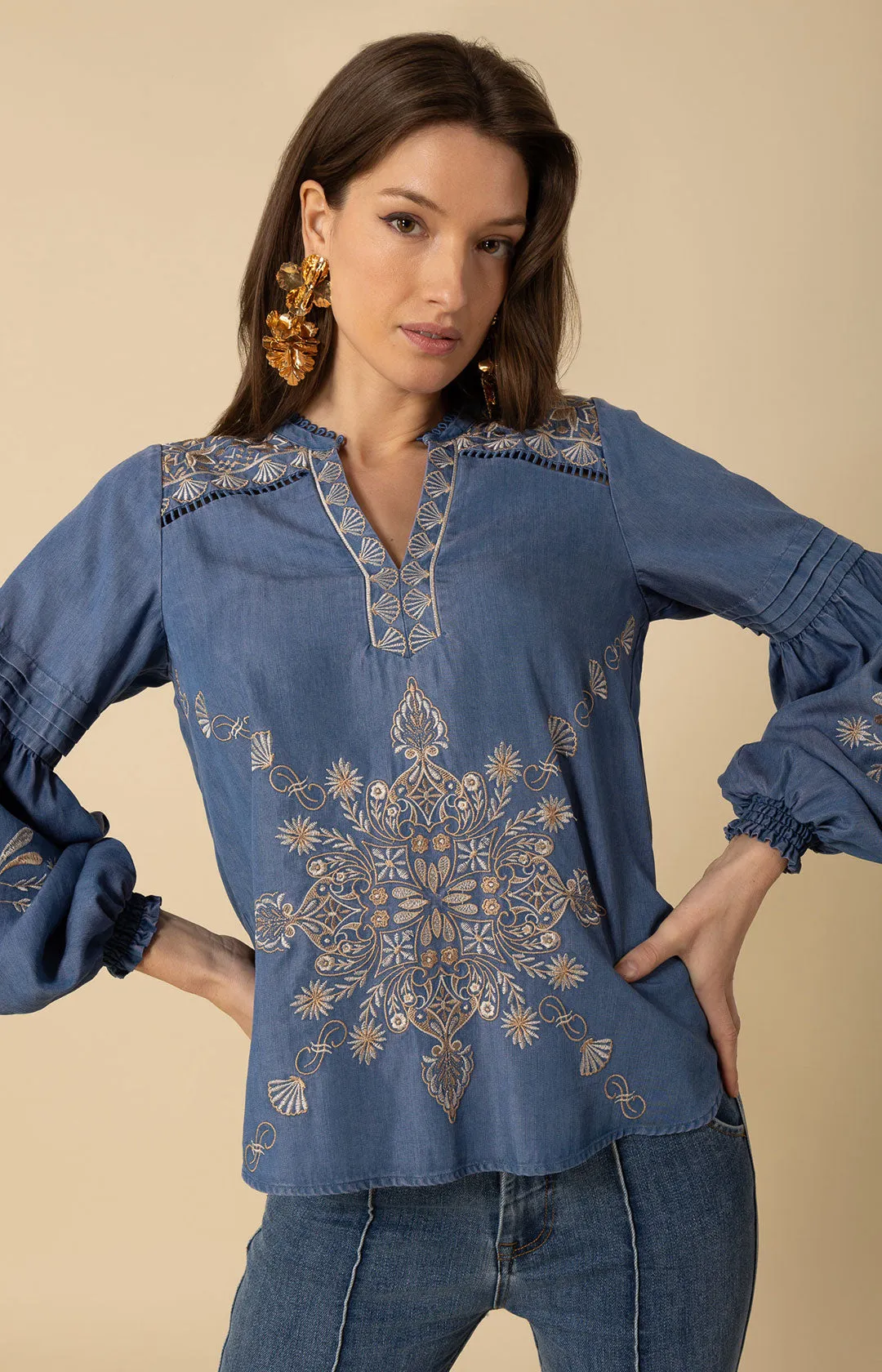 Elliott Embroidered Chambray Top sold by Hale Bob product image thumbnail 3